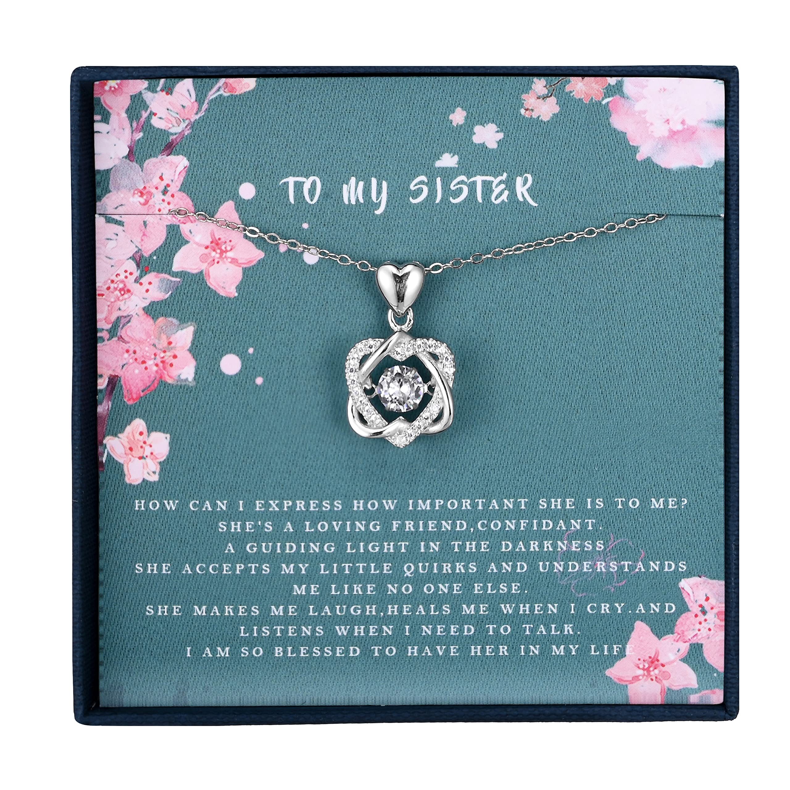 Christmas Gifts for Sister Gifts From Sister“Beating Heart”Sterling Silver Double Heart Necklace for Sister Women