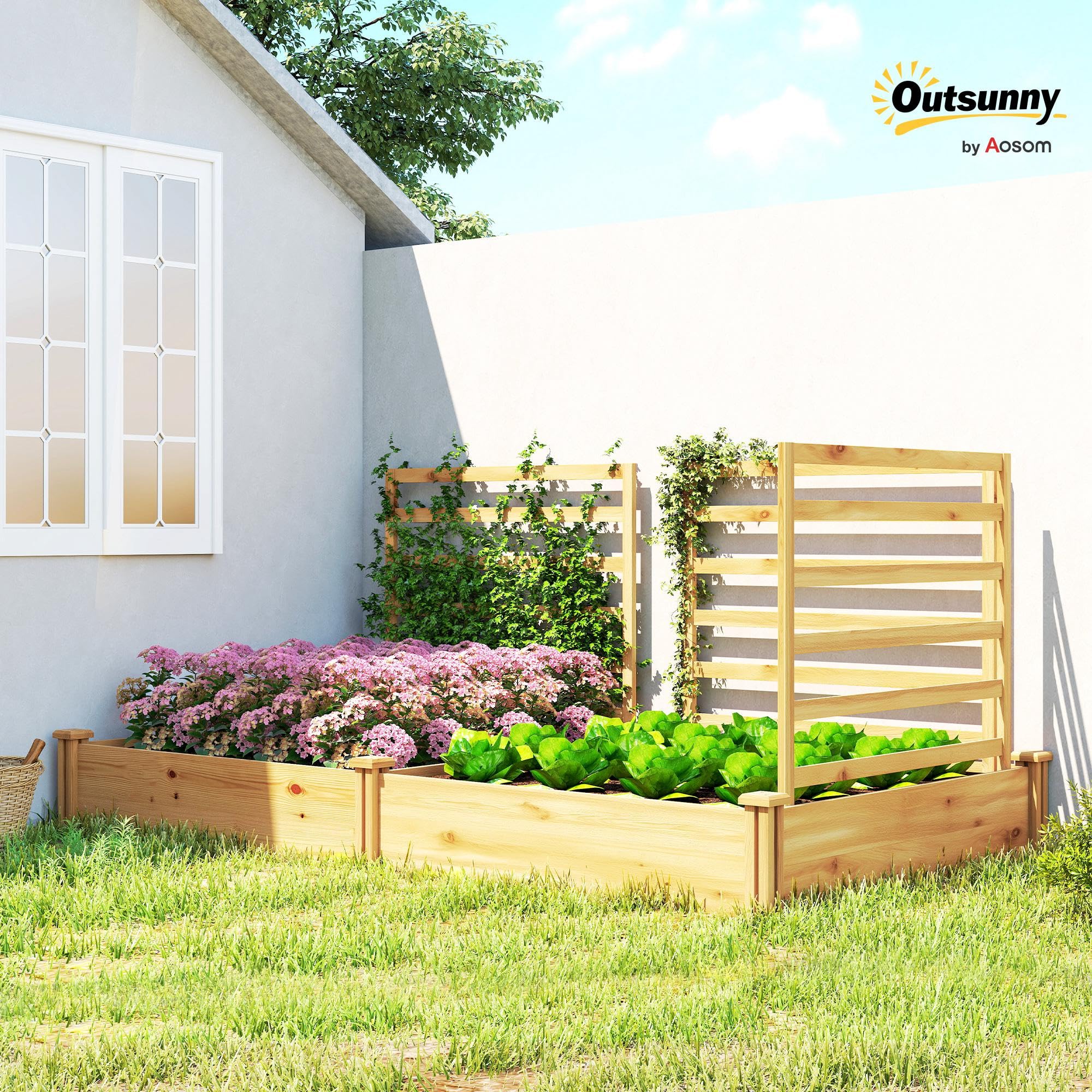 Outsunny Hochbeet mit Rankgitter Offenem Boden 240x125x102 cm Naturholz