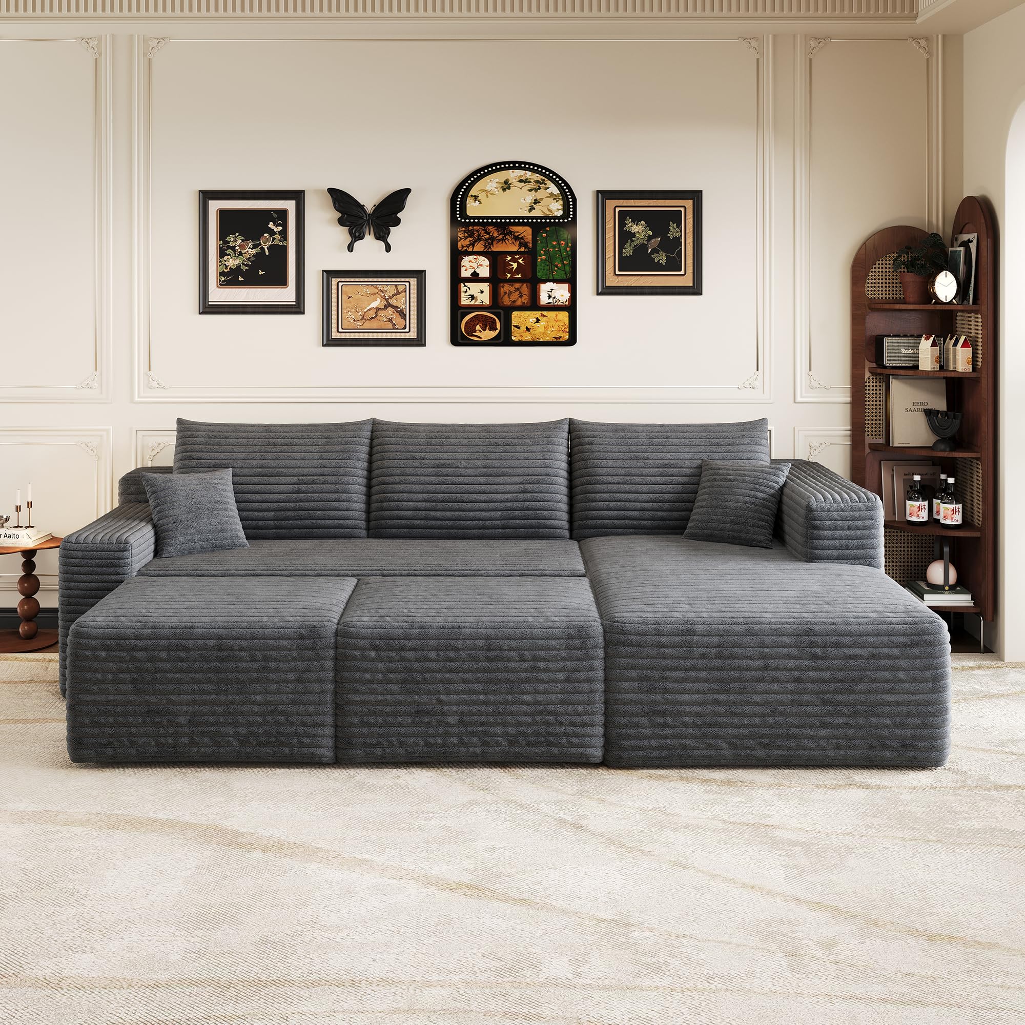 Sofá esquinero Convertible,sofá de Tres plazas,sofá Modular Compresible,no Requiere Montaje, cojín de Esponja de Alta Densidad 32D, Tejido de Pana