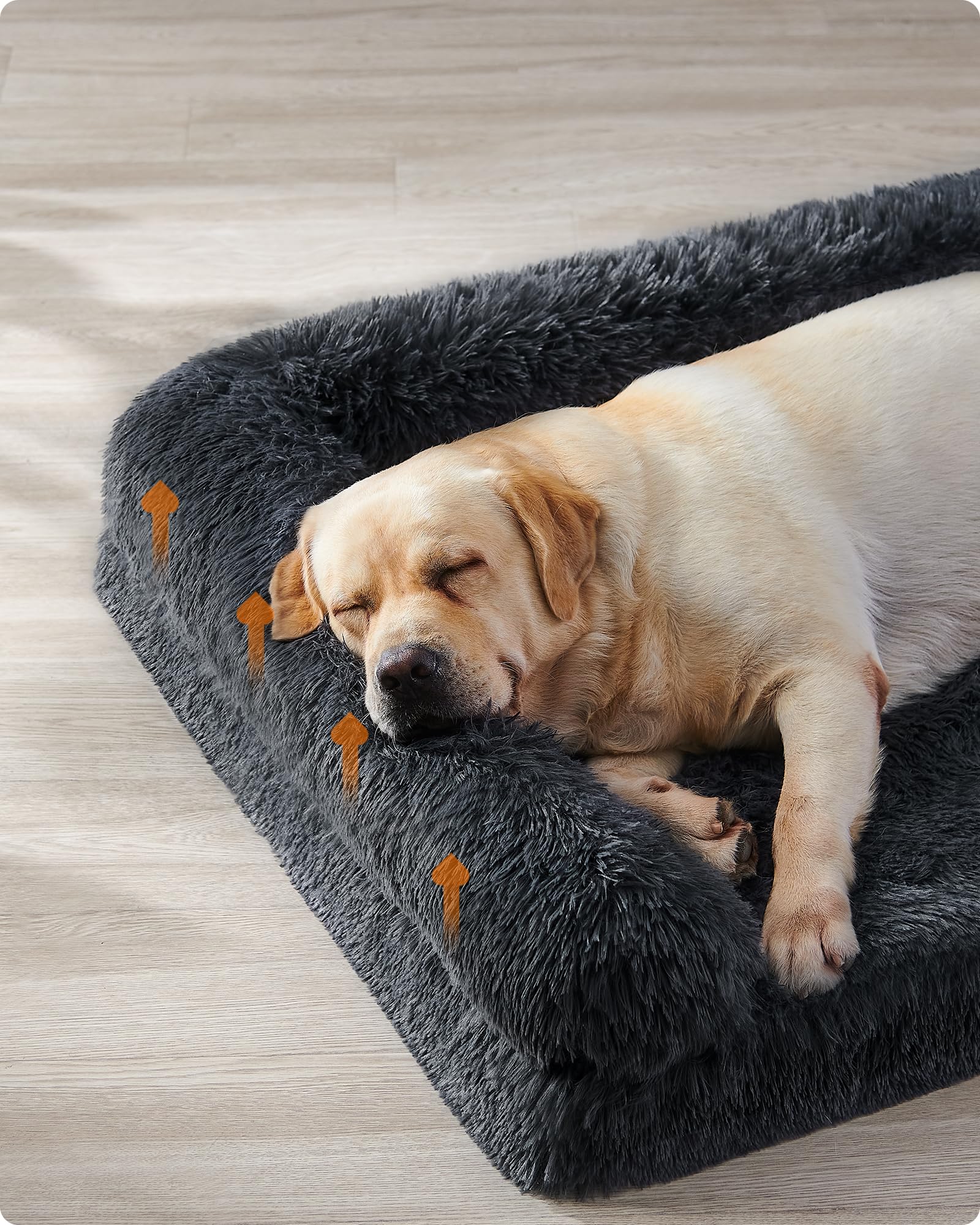Feandrea FluffyHug Cuccia per Cani, Taglia XXL, Divano Letto per Cani di Taglia Grande, di Gommapiuma Ondulata, Copertura Lavabile Sfoderabile, 122 x 85 x 24 cm, Grigio Scuro PGW234G02