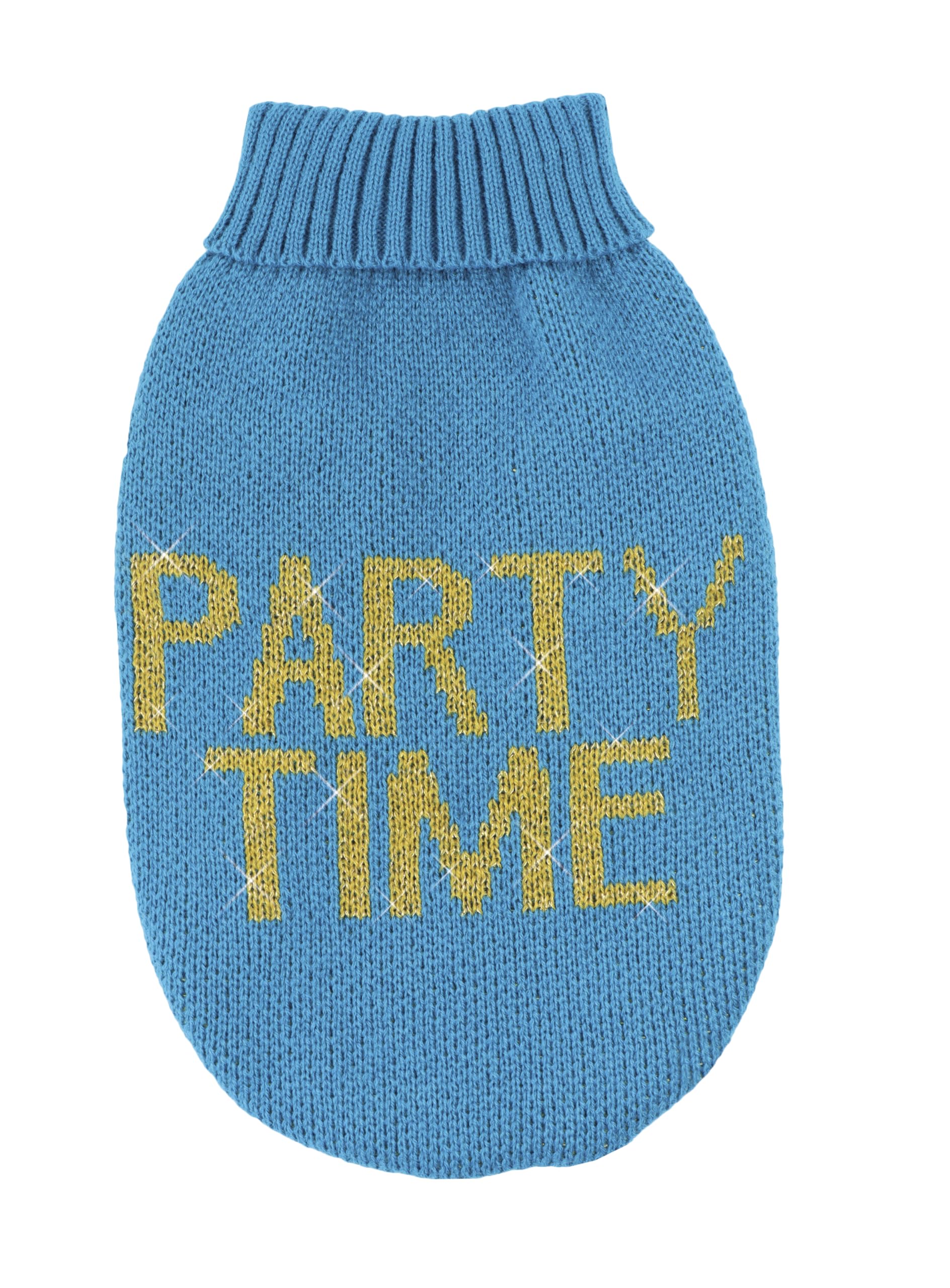 Record - Influencer Dog Jumper Soft High Neck Sweater with Elasticated Waistband, Embroidered with 'Party Time' | | Light Blue, L - Back Length 45 cm