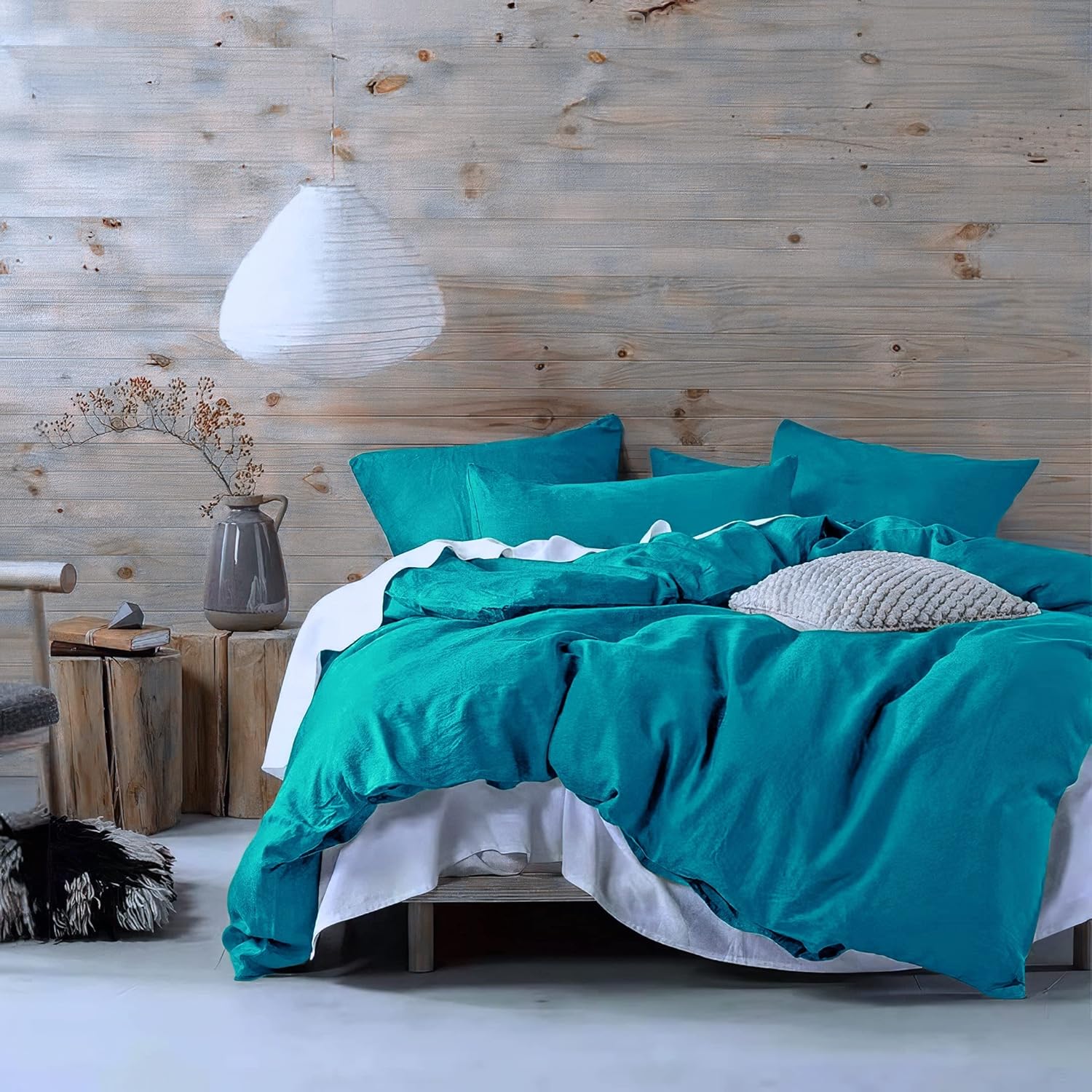 Get Bed Ready Stone Washed Cotton Casual Chambray Duvet Cover Set Solid Color