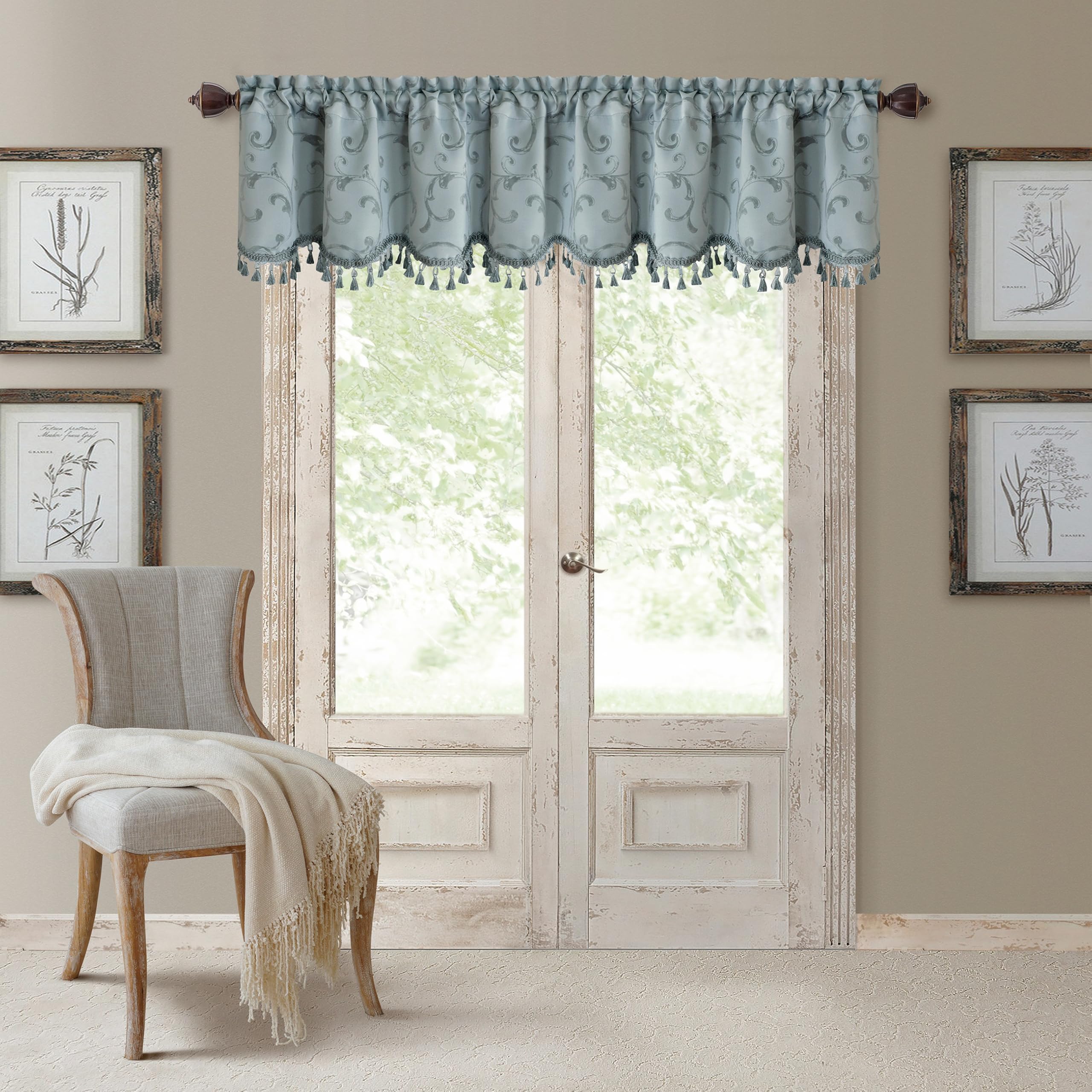 Cantonnière voile jacquard bleu Elrene Mia rideau court 132x48