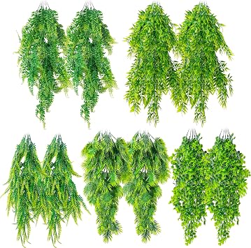 CousDUoBe 10 Pcs Reptile Plants Decorations,Terrarium Hanging Plants Vines Artificial Leaves Habitat Decorations with Suction Cup for Bearded Dragon Hermit Crab Lizard Snake Geckos Chameleon