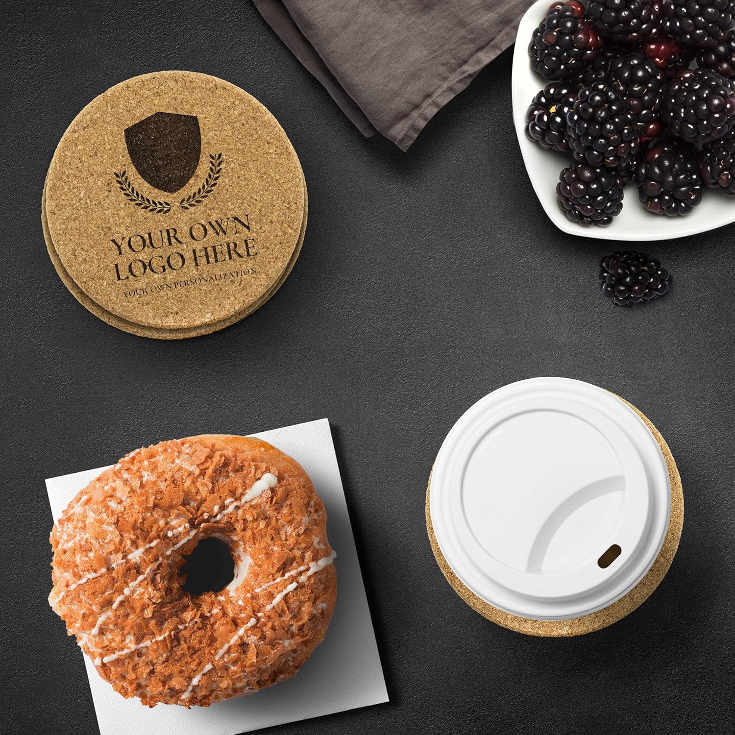 Customized Round Cork Coasters for Coffee Tables with Logo Personalized Coasters for Drinks Housewarming Essentials for New Home Round Cork Coasters Set of 4 Kitchen Decors