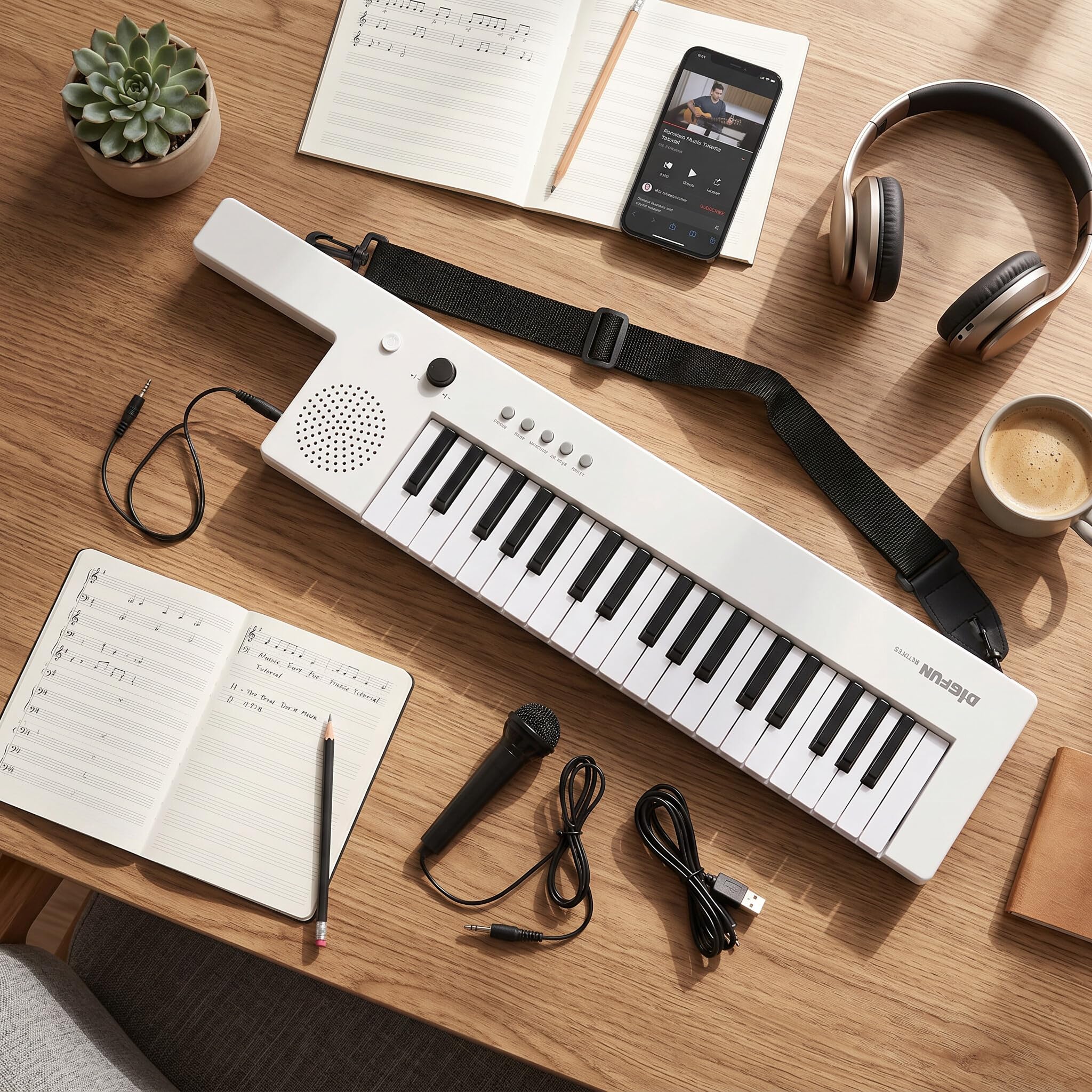 Eujgoov 37-klawiszowa klawiatura elektroniczna, przenośna klawiatura gitarowa, pianino elektroniczne, mini klawiatura, instrument muzyczny (BF-3755 biała)