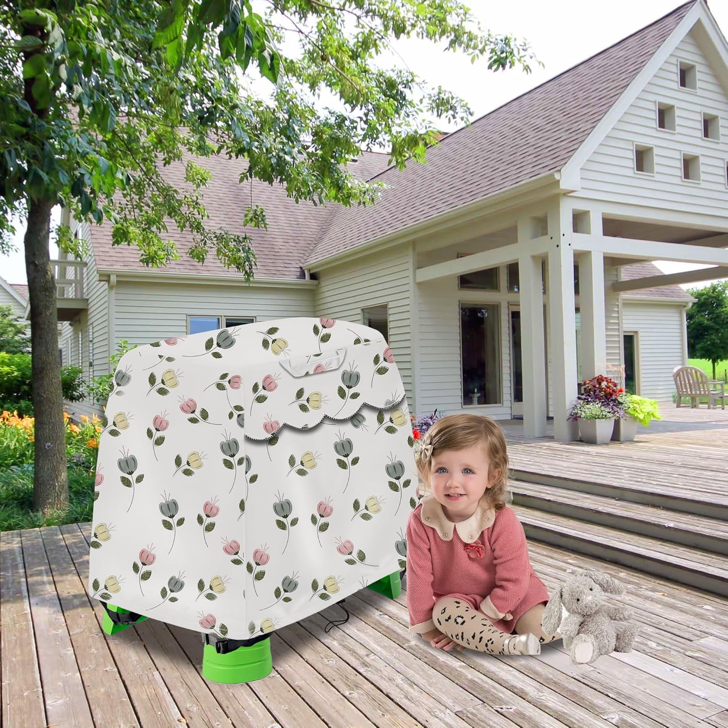 Kids Water Table Cover Fit Step2 Rain Showers Splash Pond Water Table, Waterproof Dust Proof Outdoor Toys -Cover only, 39" Wx22" Dx33" H (Flowers)