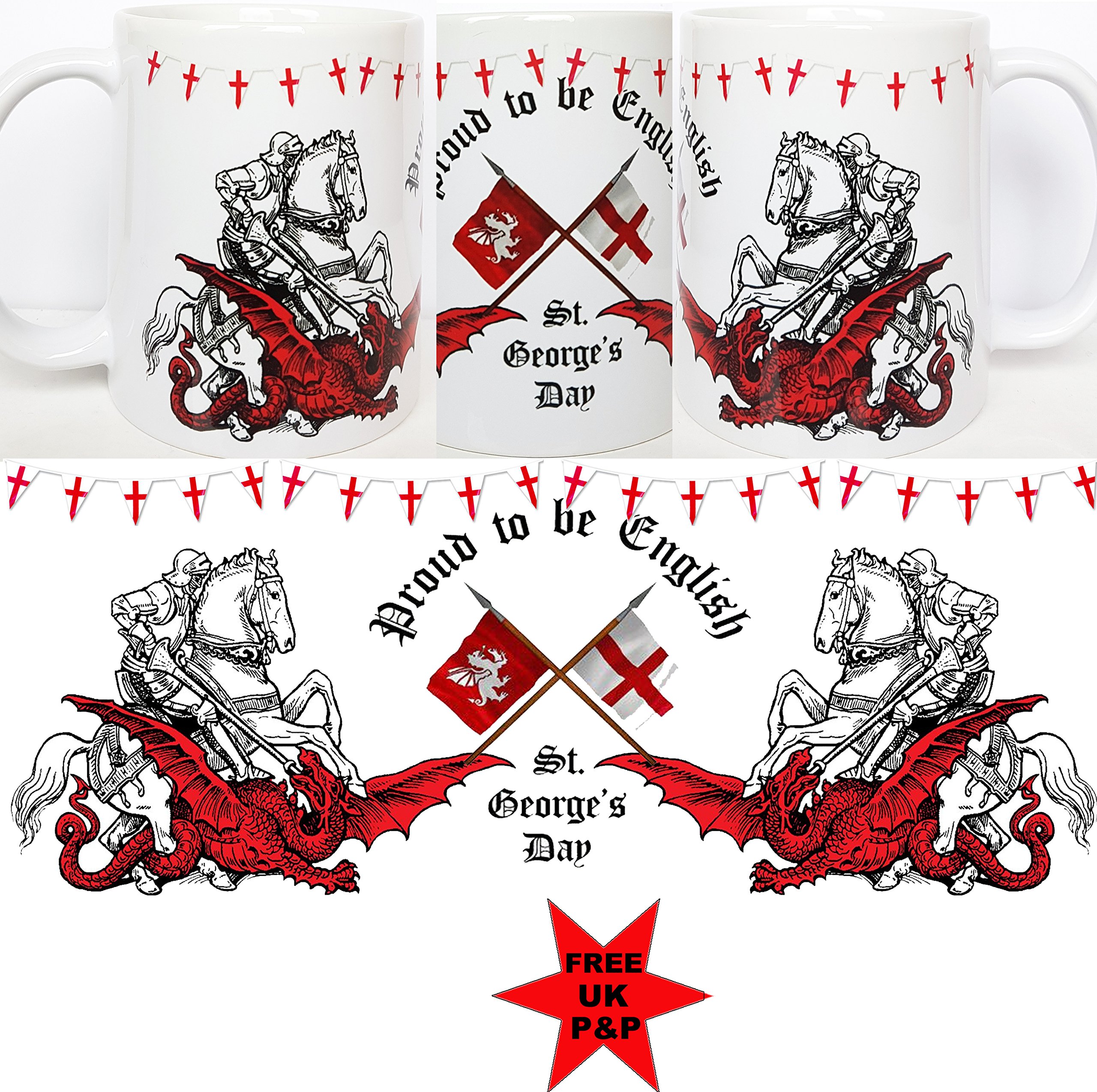Kazmugz Saint Georges Day Mug, George And The Dragon, Birthday Gift Mug. Can Be Personalised. Patriotic Gift