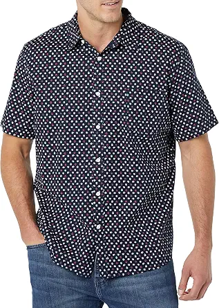 Amazon Essentials Men's Short Sleeve Dress Shirt with Stretch, Charcoal White Vertical Stripe