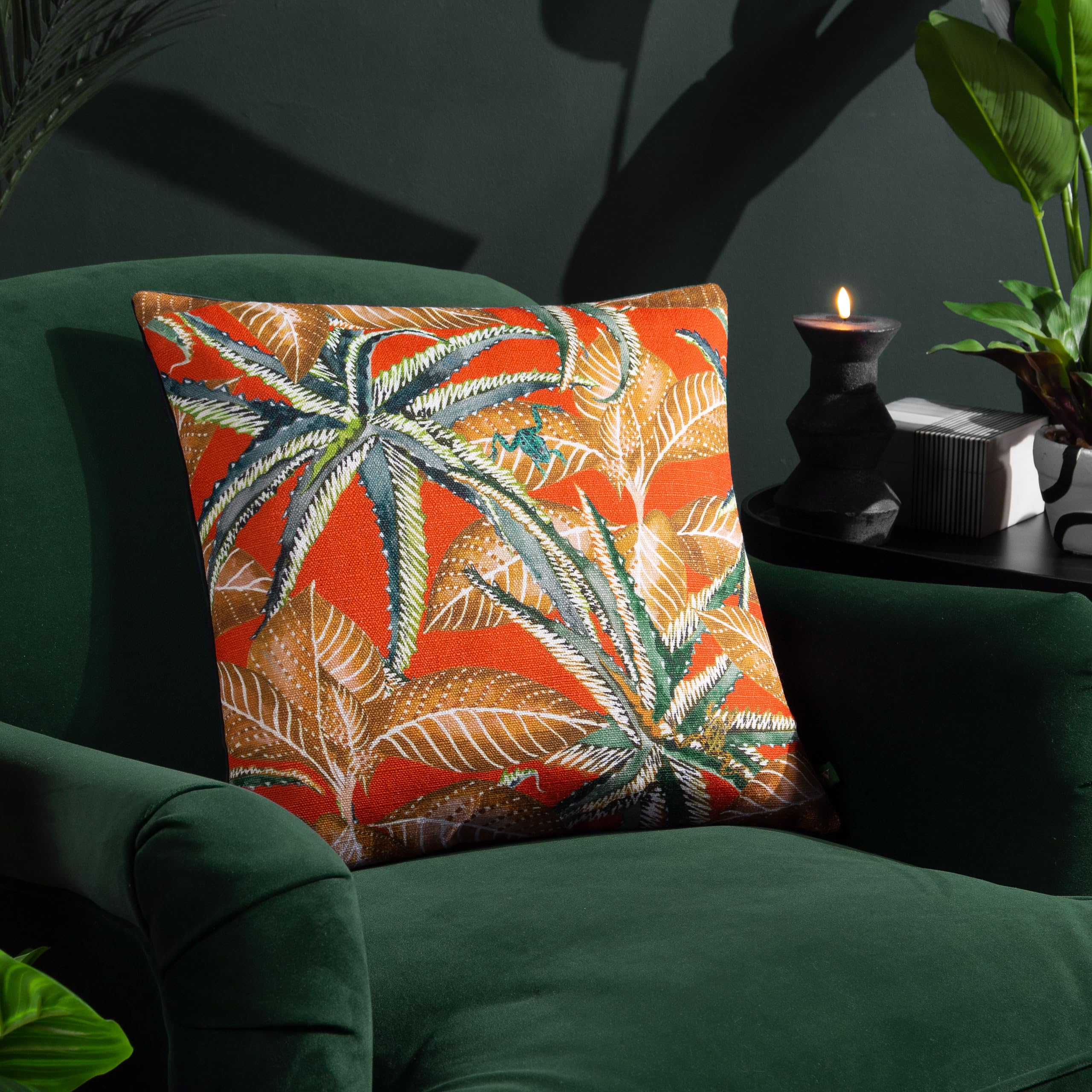 furn. Wylder Tropics Ebons Jahi Feather Filled Cushion - Twin Pack, Tangerine, 43 x 43cm