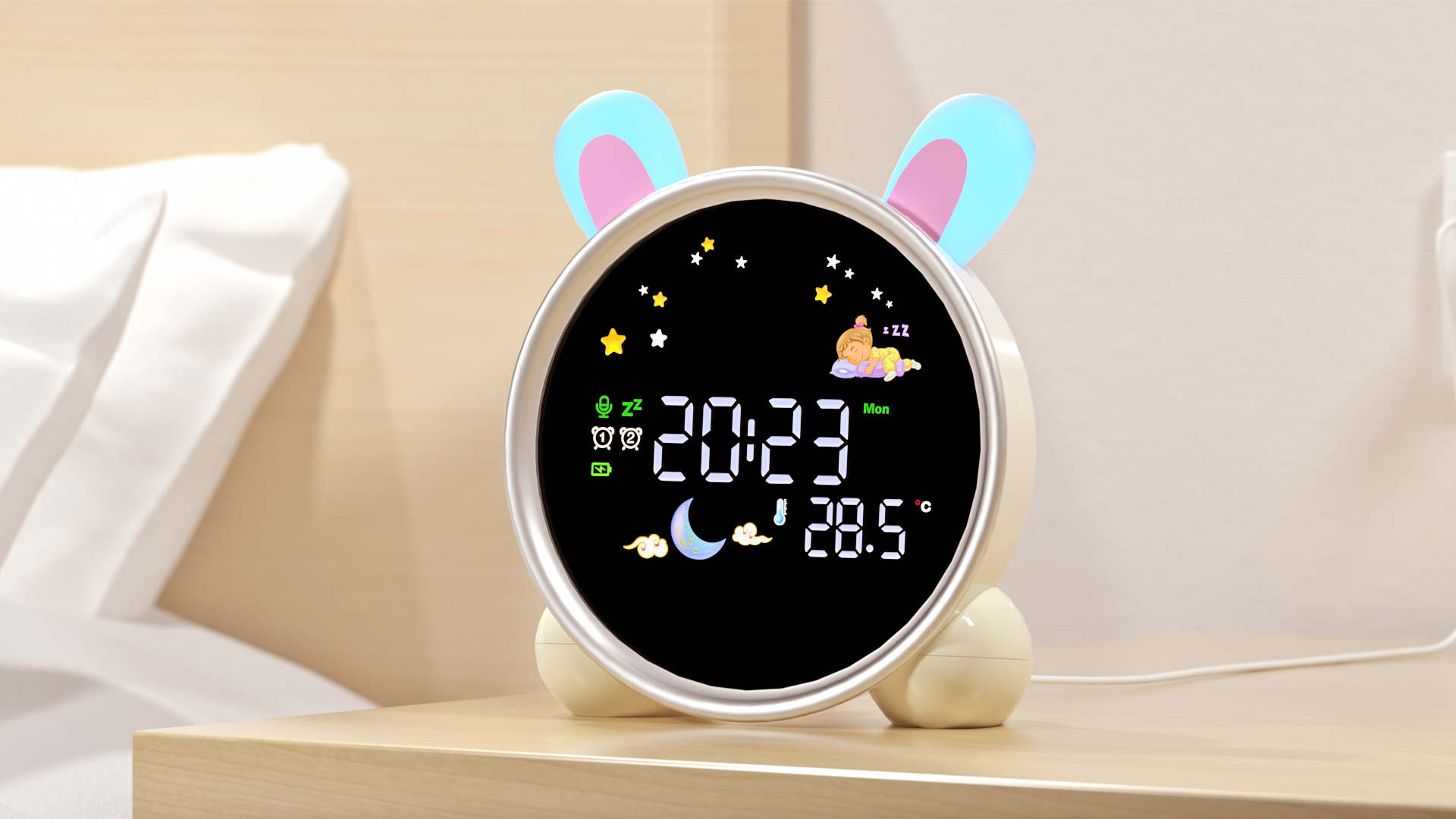 Réveil Panda MASHI – Entraînement Sommeil Avec Soleil/Lune – 7 Couleurs – Berceuses – Veilleuse – Cadeau Enfant
