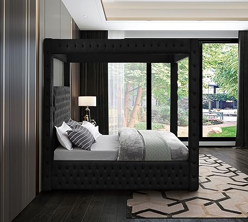 Miniatura 6 de Meridian Furniture Royal Collection Modern - Cama tapizada de terciopelo contemporáneo, tamaño Queen, color negro