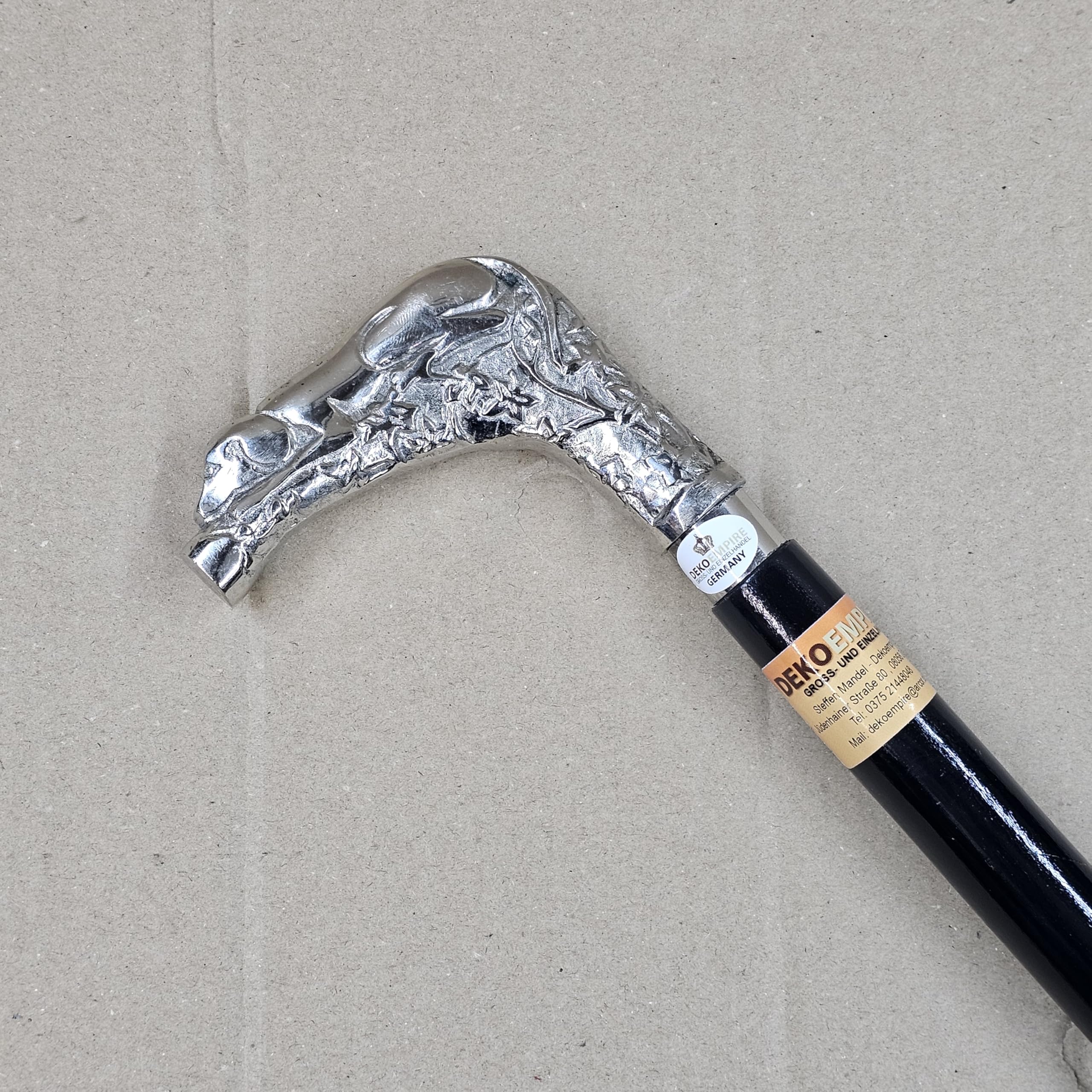 Elegancka dekoracyjna drewniana laska, laska ze srebrnym metalowym uchwytem 96 cm długości i wadze 650 g. Z wytrzymałą, antypoślizgową gumową rączką w stylu antycznym