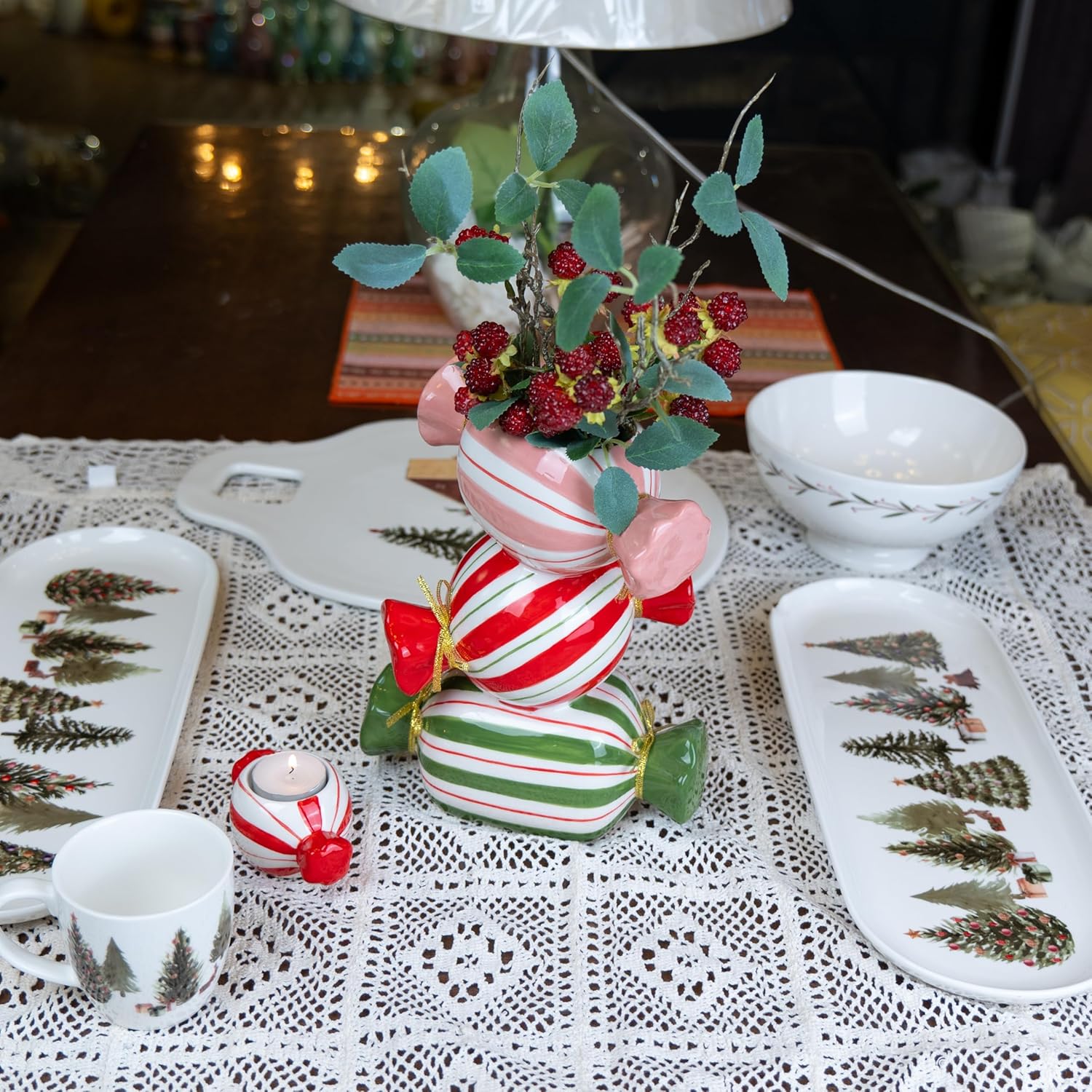 Unique Ceramic Vase,Candy Shape Aesthetic Vase Cute Christmas Decorative Flower Vase 9.88 Inch Modern Funny Vase for Home/Holiday/Weddings/Party Table Flower Decor - Image 8