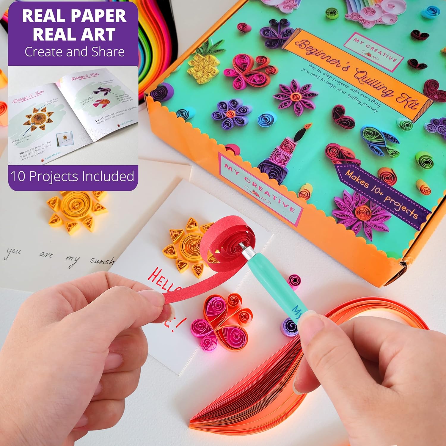 MY CREATIVE CAMP Beginner's Quilling Kit + 4 Pack Paper Quilling Tools Set Bundle