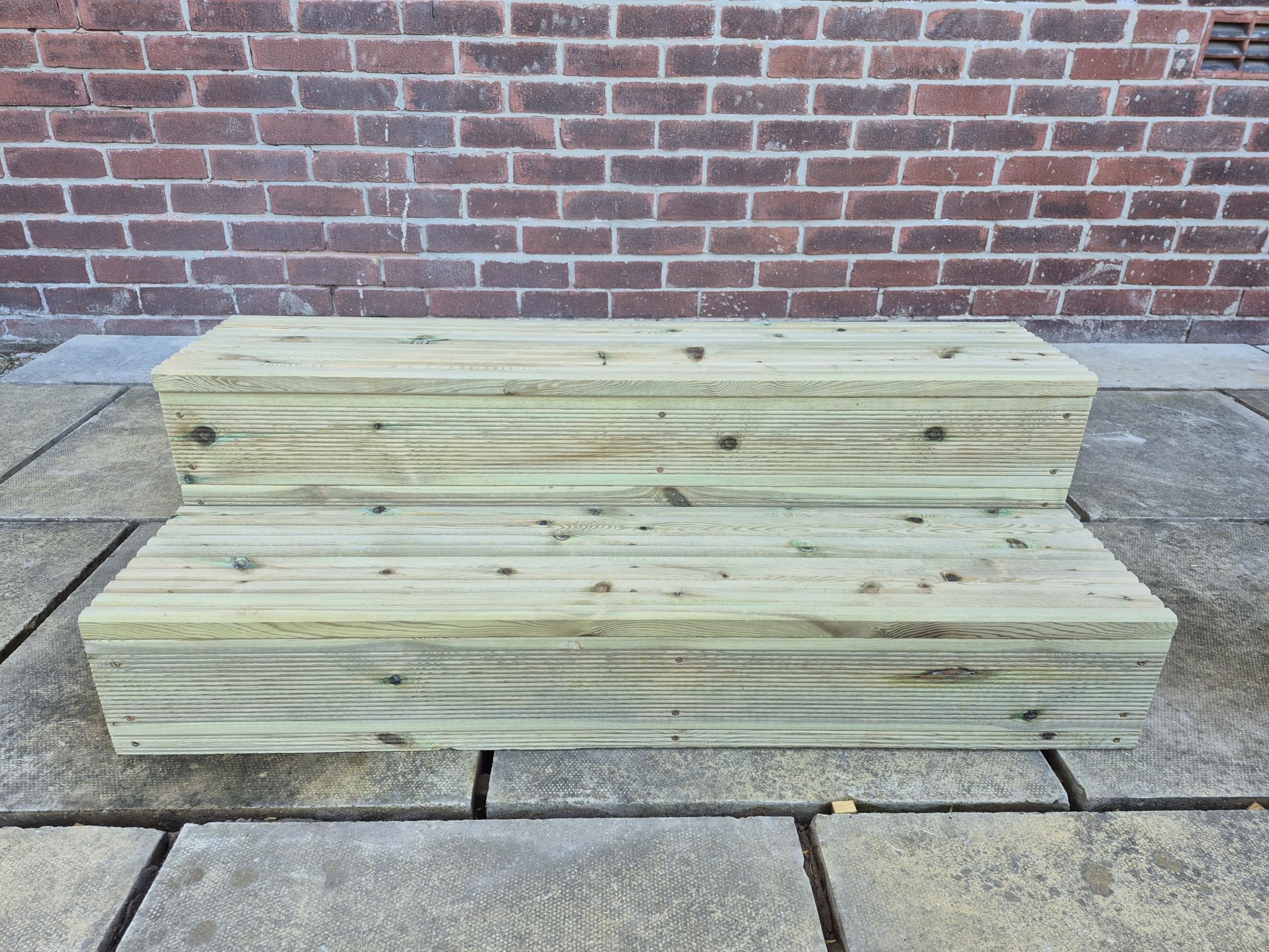 2 Tier Wooden Steps, Pressure Treated Pine, Natural Wood,Fully Assembled Garden Patio Door Steps (Height 30 cm + Length 110 cm)