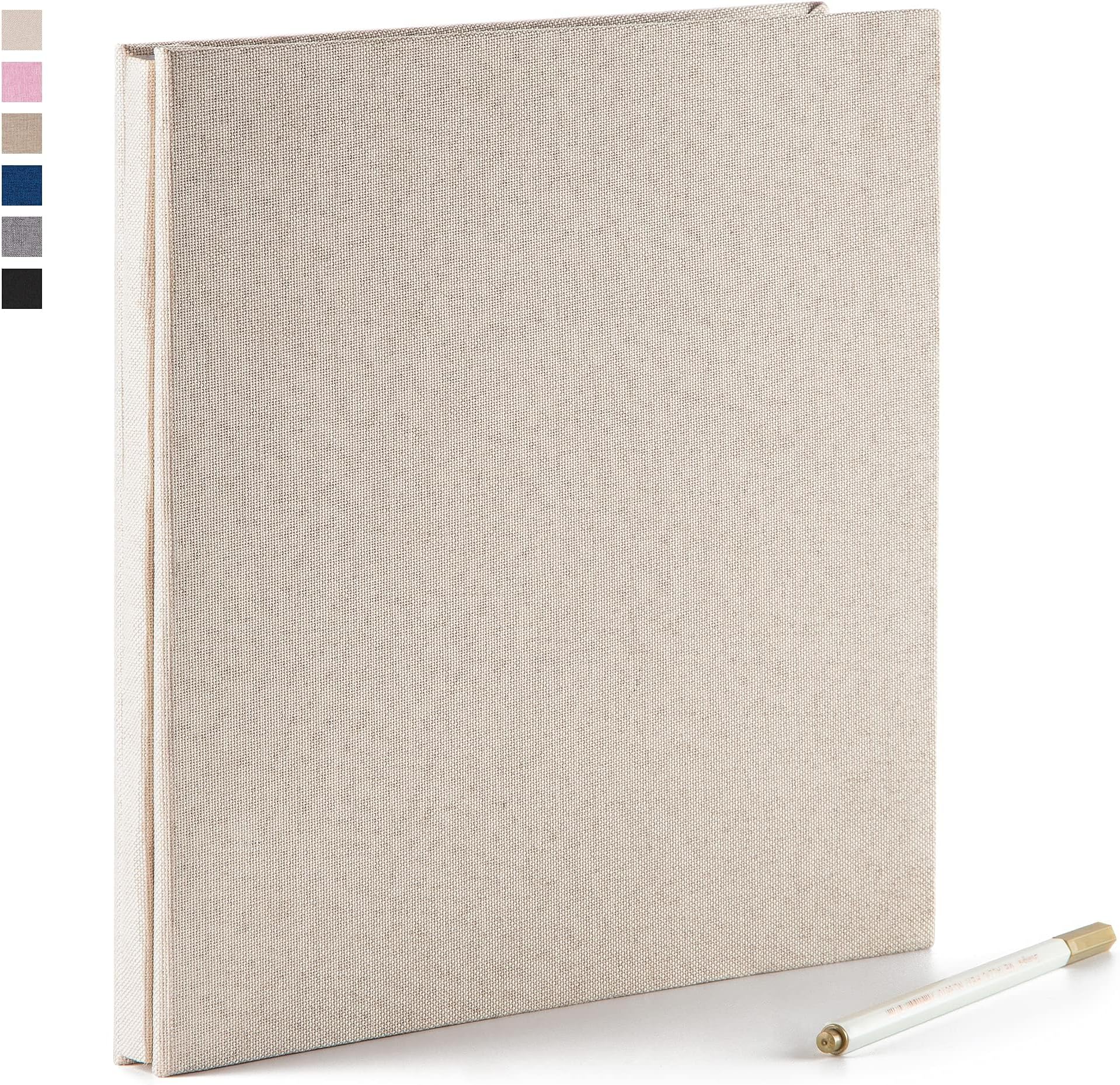 1 Pcs Photo Album 3x5 4x6 5x7 6x8 8x10 Acid Free Self Adhesive Magnetic Pages DIY Scrapbook, 40 Pages Linen Cover Photo Book with A Metallic Pen (Off White, 11x10.6In)