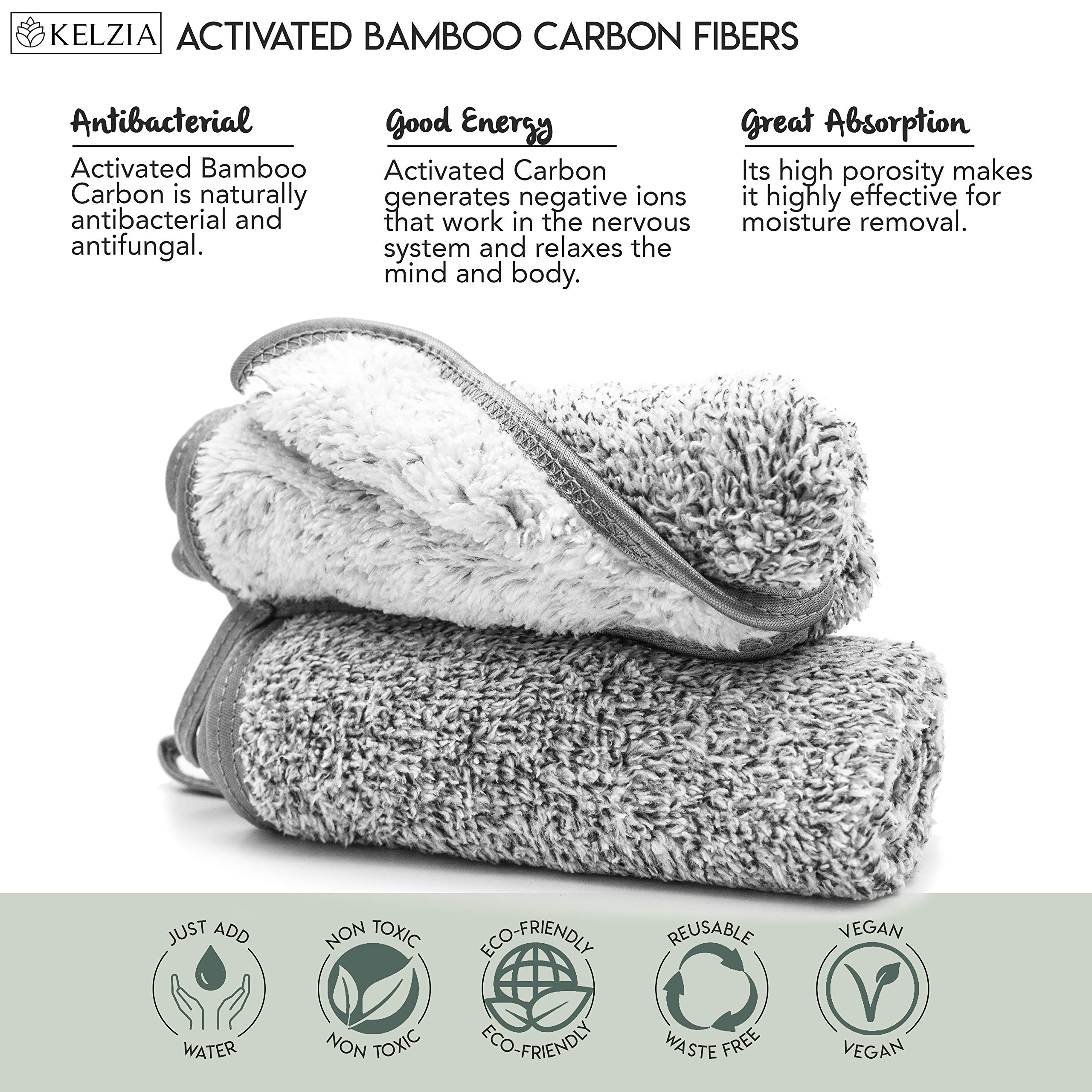 Set de 2 Toallas Desmaquillantes Reutilizables de Carbón de Bambú, algodón y microfibra - 30x30 cm - Toallitas suaves para todo tipo de piel y ojos sensibles - Ideal para uso diario y de viaje