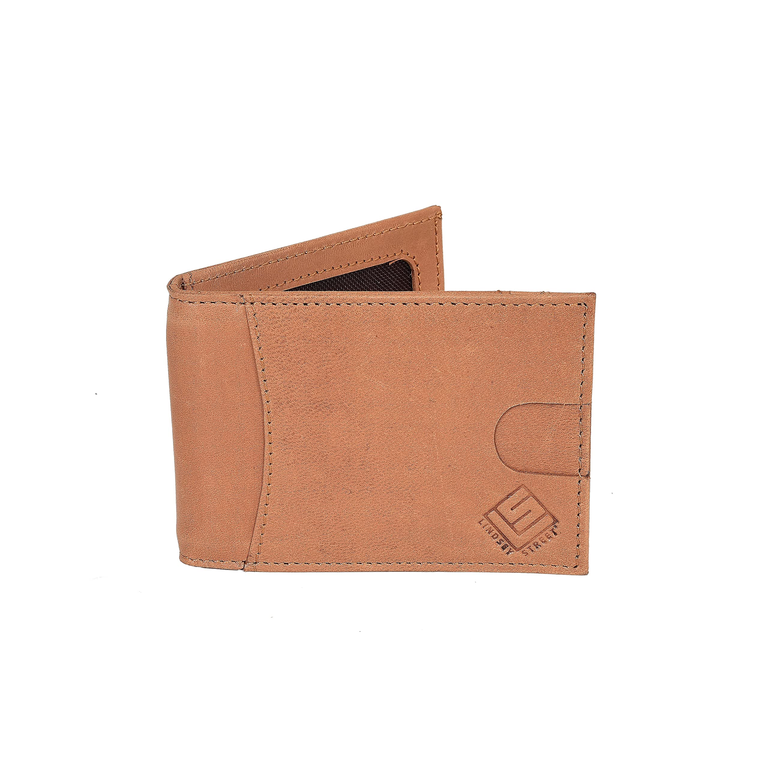 Genuine Leather Slim Money Clip Wallet with Credit Card and Business Card Slots (Tan)-image-20