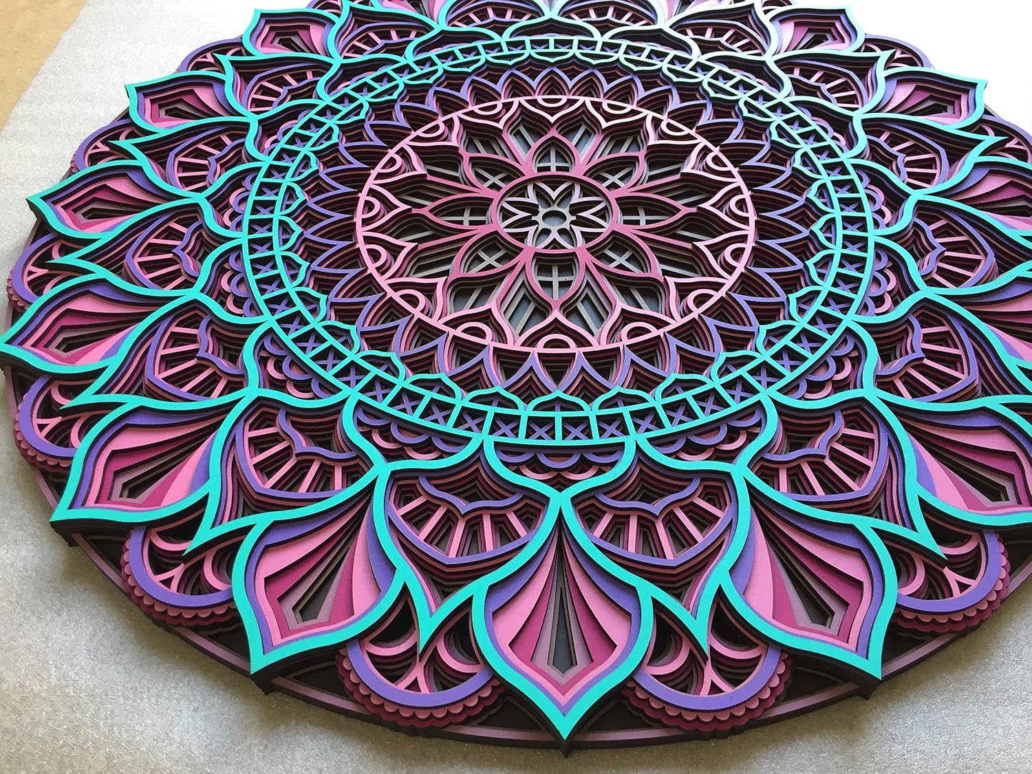 Anatoliawood Multilayer Colorful Mandala Wall Art – Large Pink & Brown Sacred Geometry Wooden Home Decor, Laser Cut Mandala Wall Hanging – 70 cm (27.5 Inch)