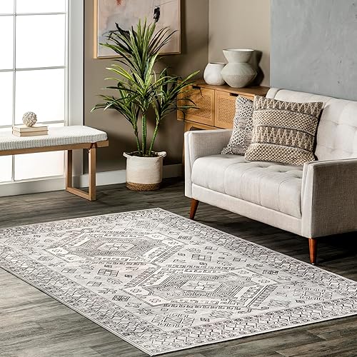 nuLOOM SpinClean - Alfombra de área lavable a máquina, resistente a las manchas con base antideslizante, perfil bajo para sala de estar, dormitorio