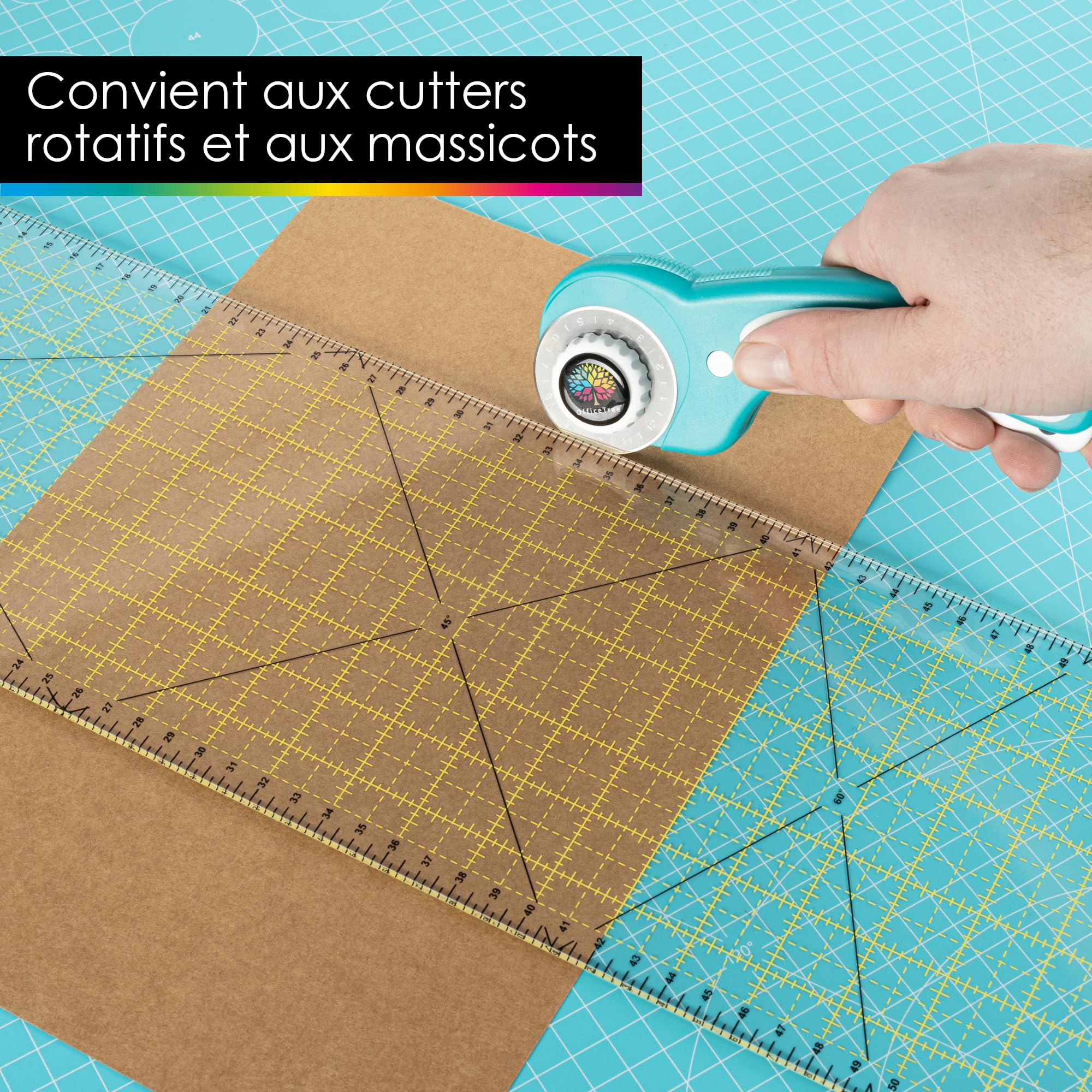 OfficeTree Regle Patchwork Couture 60 cm x 15 cm - Règle Couture 60 cm avec des mesures d'angle - Règle Patchwork - Regle Japonaise Couture - Universelle pour des découpes précises