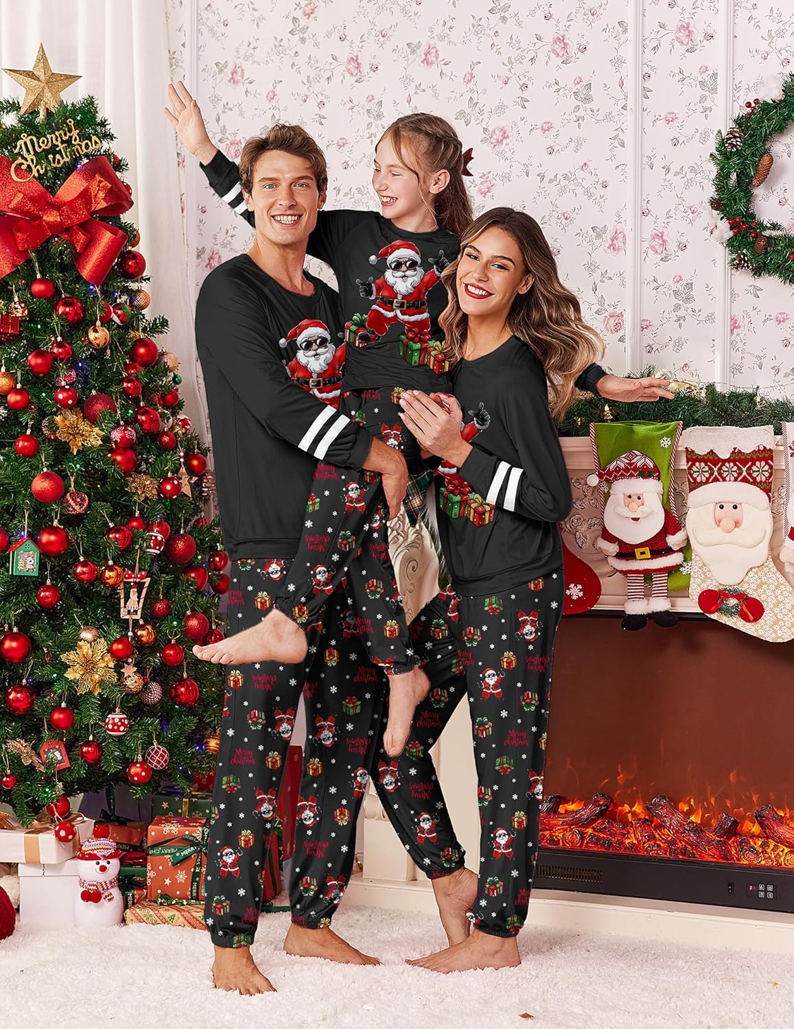 Ekouaer Family Christmas Pajamas Matching Sets Long Sleeve Couple Pjs Holiday Sleepwear Soft Loungewear with Pockets - Image 2