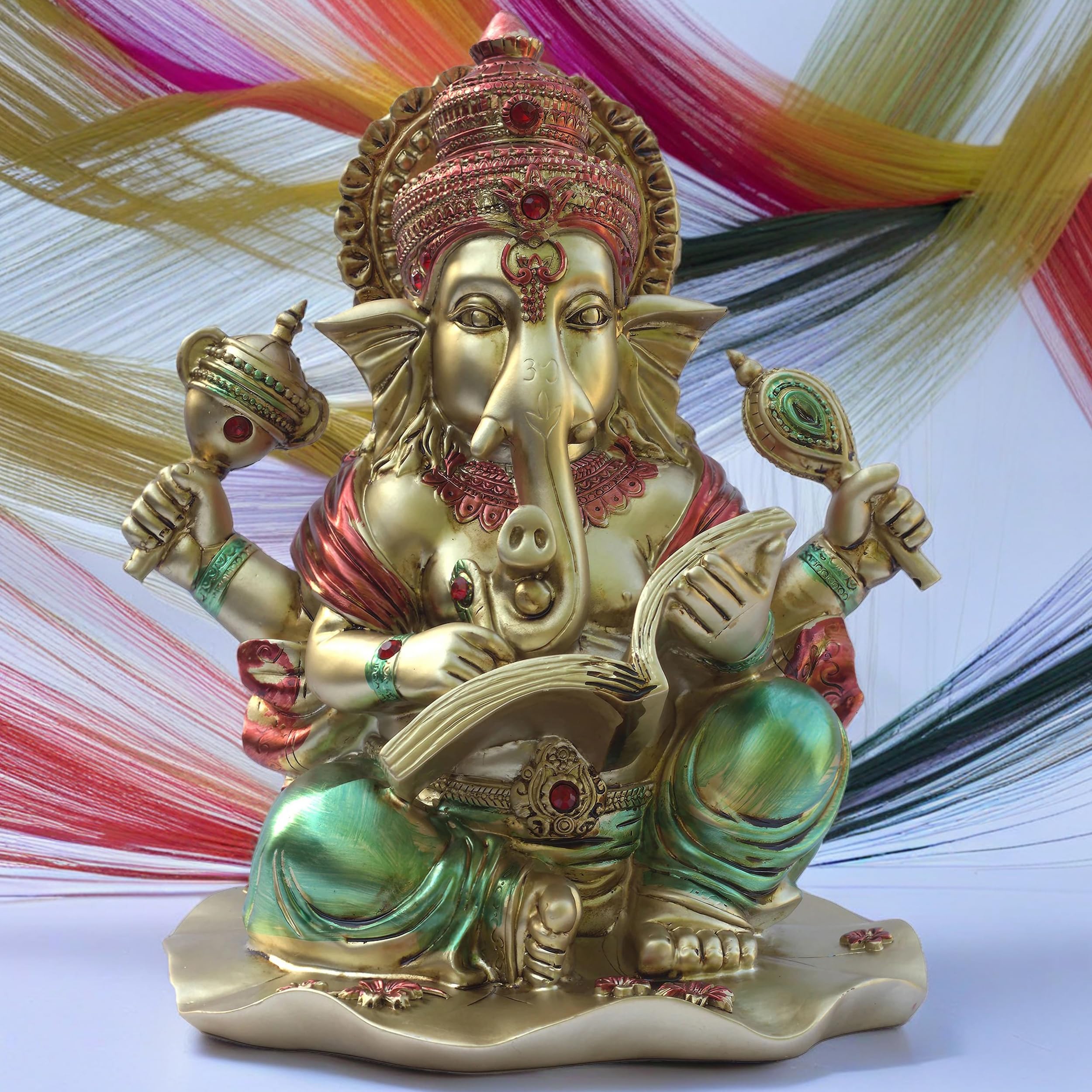 Ganesha Idol for Home Temple, Large 10 inch Ganpati Murti for House Entrance, Auspicious Vinayak Resin Statue for Home, Living Room, Office Desk, Gifting (Golden) — photo — 2 of 9