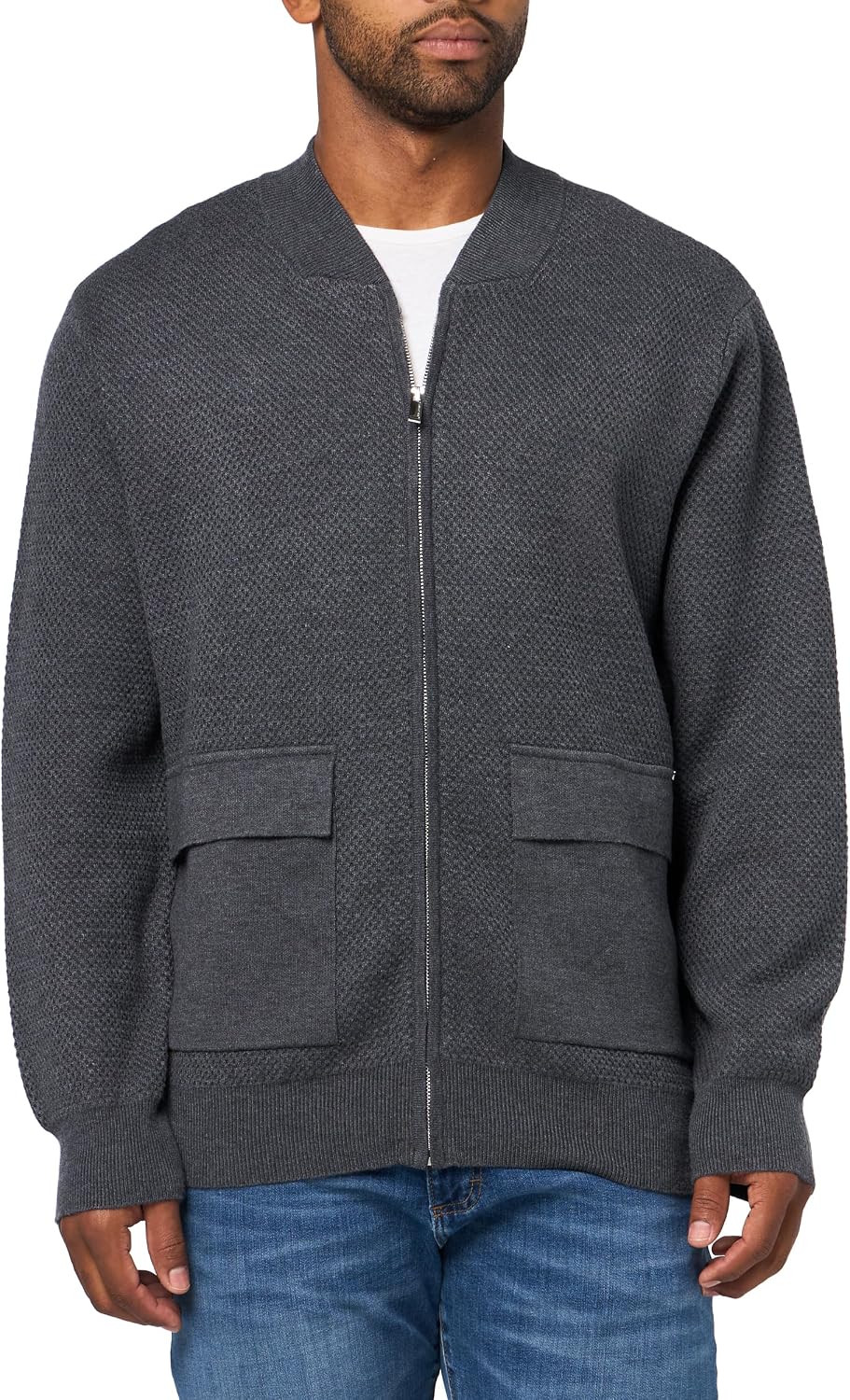 KARL LAGERFELD mens Bomber Pockets Long Sleeve Sweater Jacket