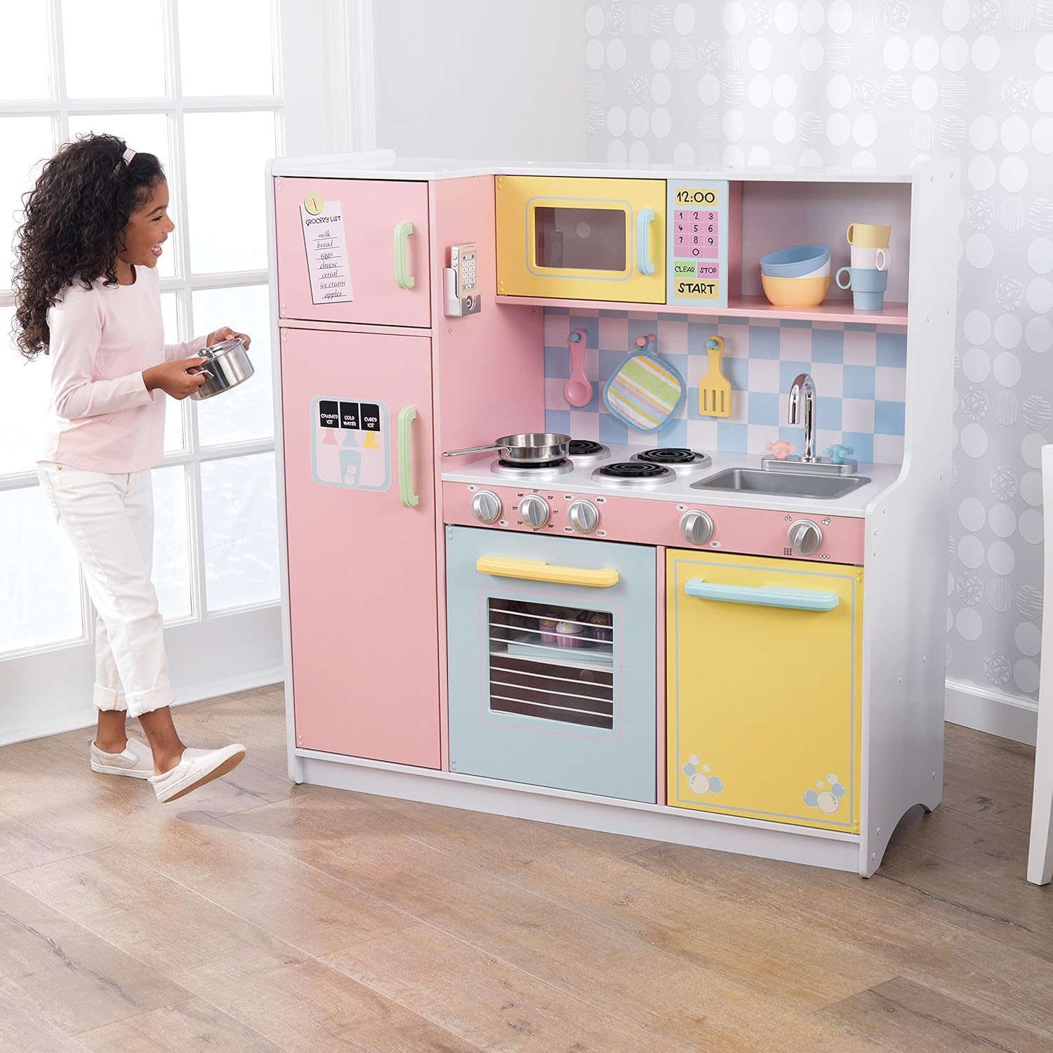 KidKraft KidKraft Wooden Large Pastel Play Kitchen with Turning Knobs, See-Through Doors and Play Phone, Gift for Ages 3+: Toys & Games