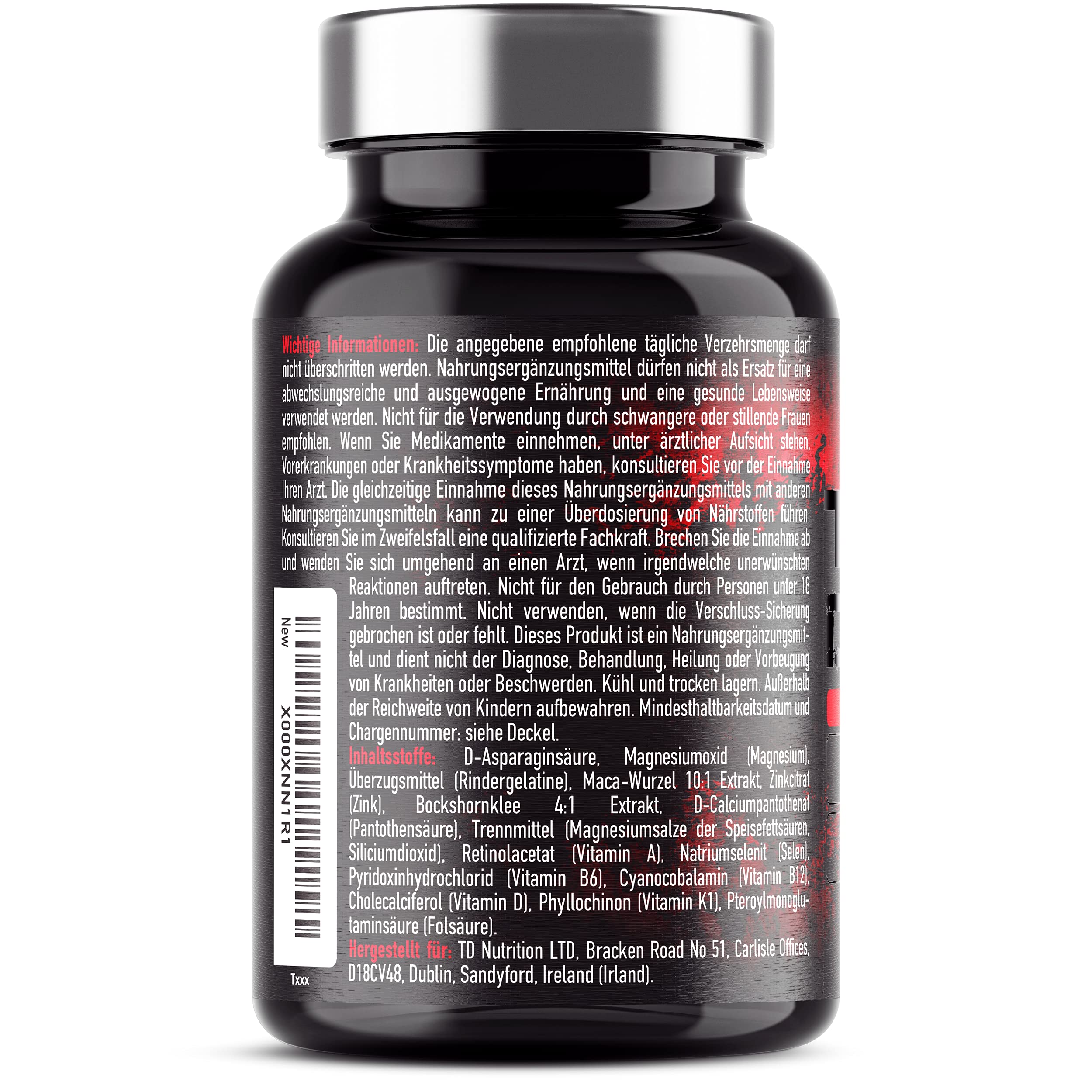 Testo Demon für Männer - Hochdosiert mit Zink + Aminosäuren + Maca + D-Asparaginsäure (120 Kapseln)