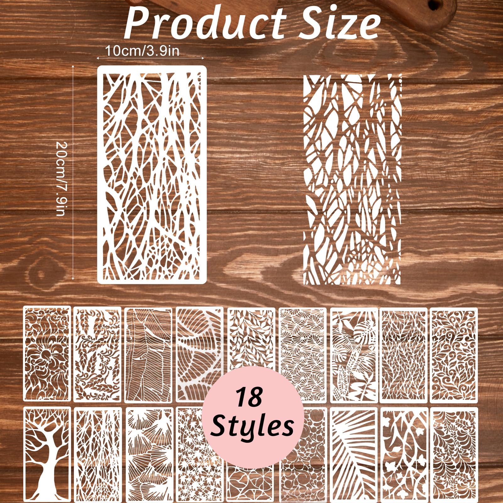 18Pcs Stencils for Crafts Painting Reusable Cake Stencils Decorating Texture Stencil Background Stencil Leaf Floral Tree Templates for Painting on Wood Furniture Card Canvas Paper Scrapbook - Image 2