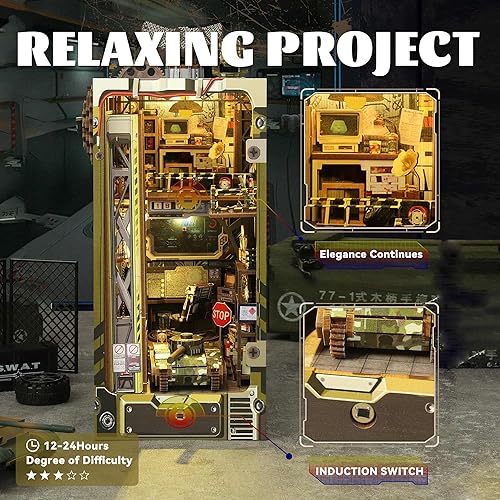 Miniatura 29 de Flever Kit miniatura de rincón de libro para casa de muñecas, decoración de estantería de libro de bricolaje, rompecabezas de madera 3D, kit