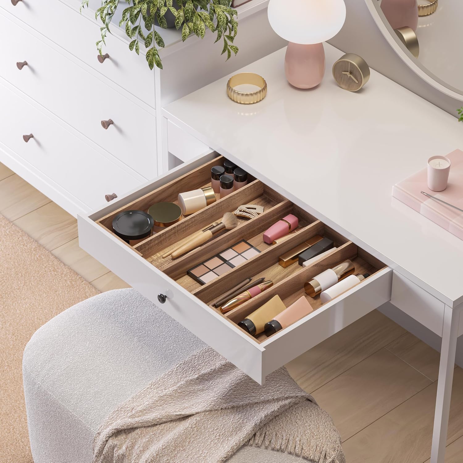 Seville Classics Acacia Wood Premium Organizer Storage Bins for Kitchen Silverware, Pantry, Closet, Office Desk, Pens, Utensils, Makeup, K Cup, Acacia Wood, Expandable Tray (5 Compartment)
