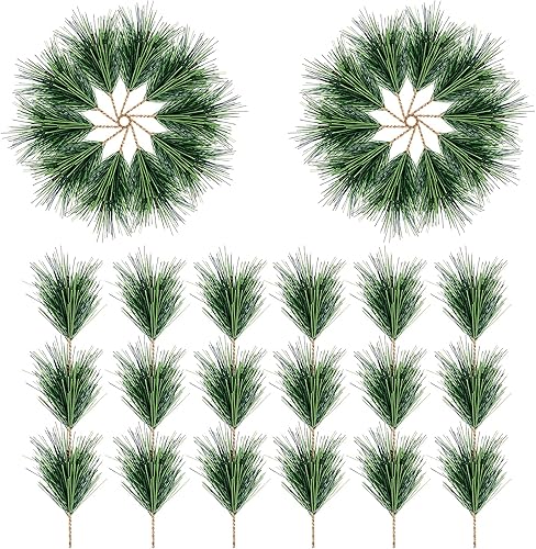 60 ramas de agujas de pino verde artificiales, ramas de pino pequeñas, palillos de pino de vegetación falsa para decoración de corona de Navidad,