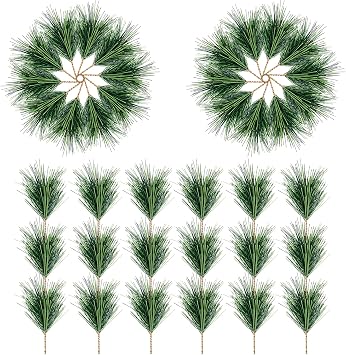 Alpurple 30 PCS Artificial Green Pine Needles Branches- Small Pine Twigs Stems Picks- Fake Greenery Pine Picks for Christmas Garland Wreath Embellishing and Home Holiday Garden Decoration