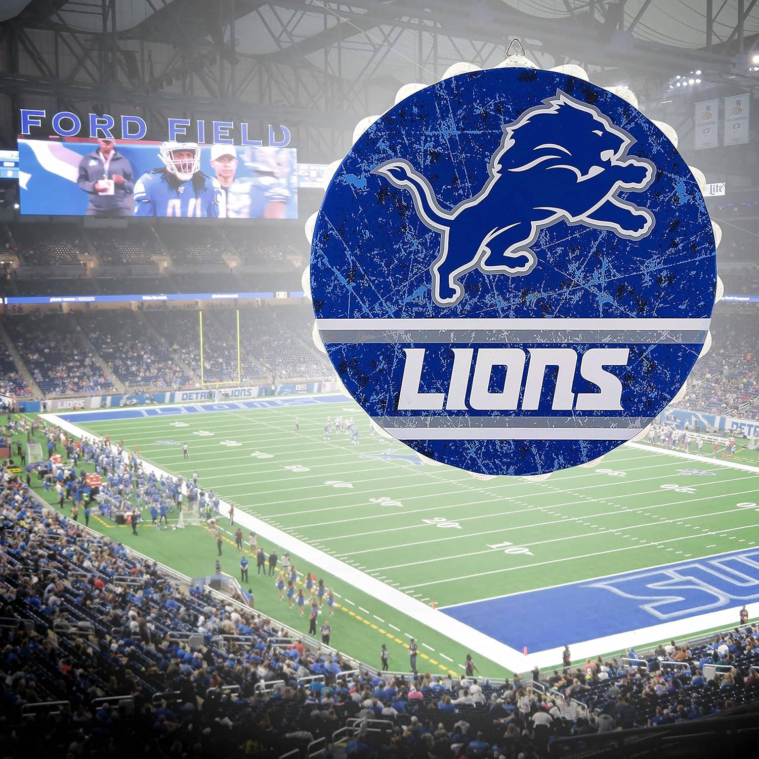 FOCO Detroit Lions 13” Distressed Metal Bottlecap Wall Sign – Official NFL Fan Décor - Image 4