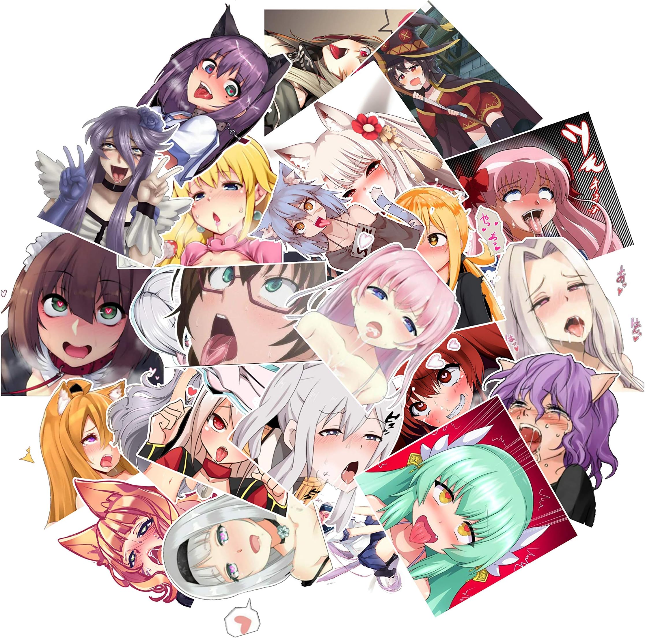 Ahegao Colored Lust Face Anime Waifu Lewd Stickers - 25 PCS Vinyl Decal Set for Water Bottles, Laptops, Phones