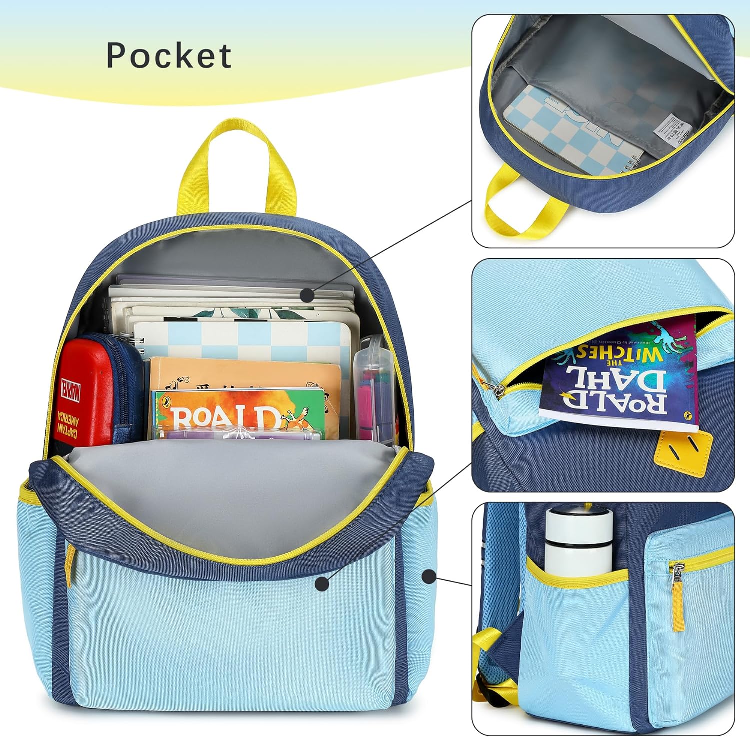 abshoo Kindergarten Backpack for Boys Preschool Backpacks School Bookbag for Kids 4-8(Navy and Light Blue) - Image 4