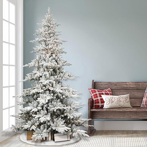 Vista 2 de Árbol de abeto flocado de Utah preiluminado de 6.5 pies, puntas de PE/PVC, 350 luces incandescentes transparentes UL