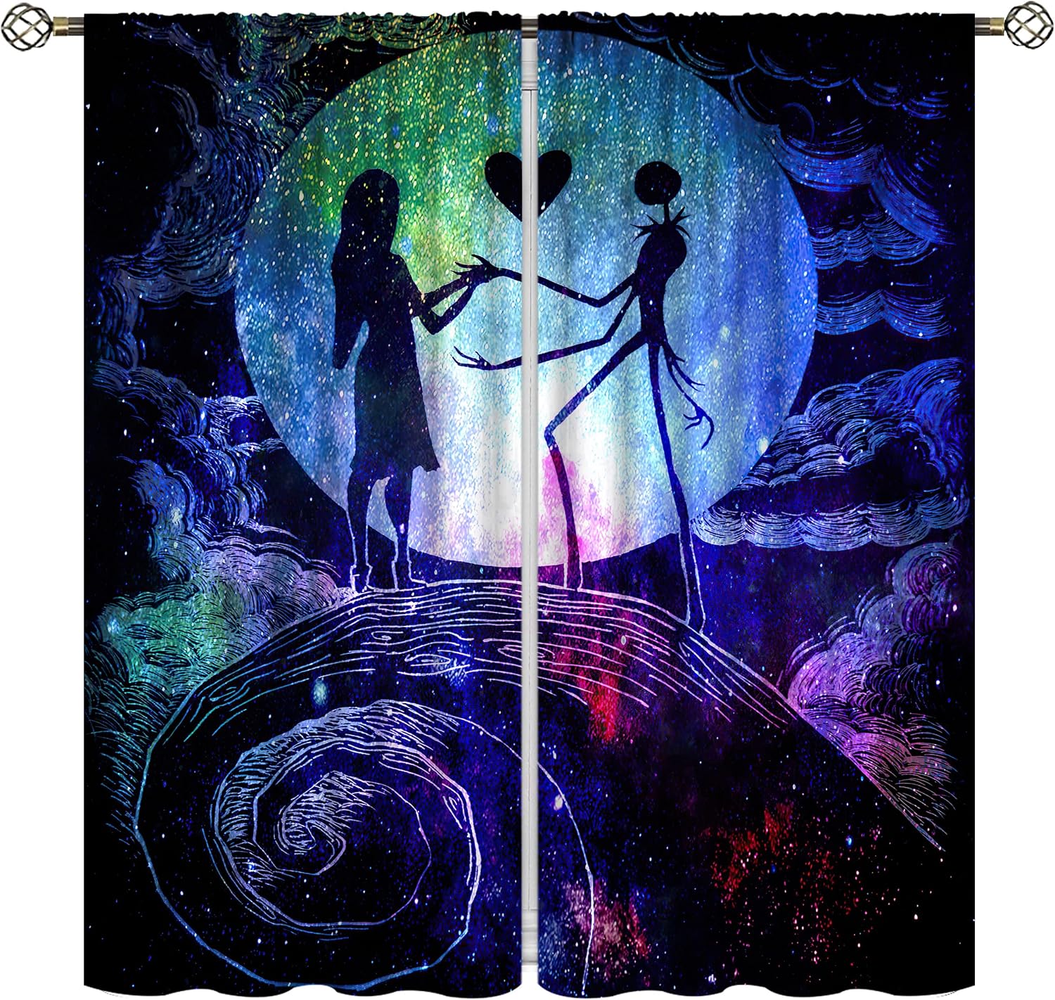 Christmas Rod Pocket Thermal Insulated Blackout Window Curtain,Room Darkening Noise Reducing Halloween Curtain for Living Room Bedroom Decor(2 Panels,55 x 63 Inch)