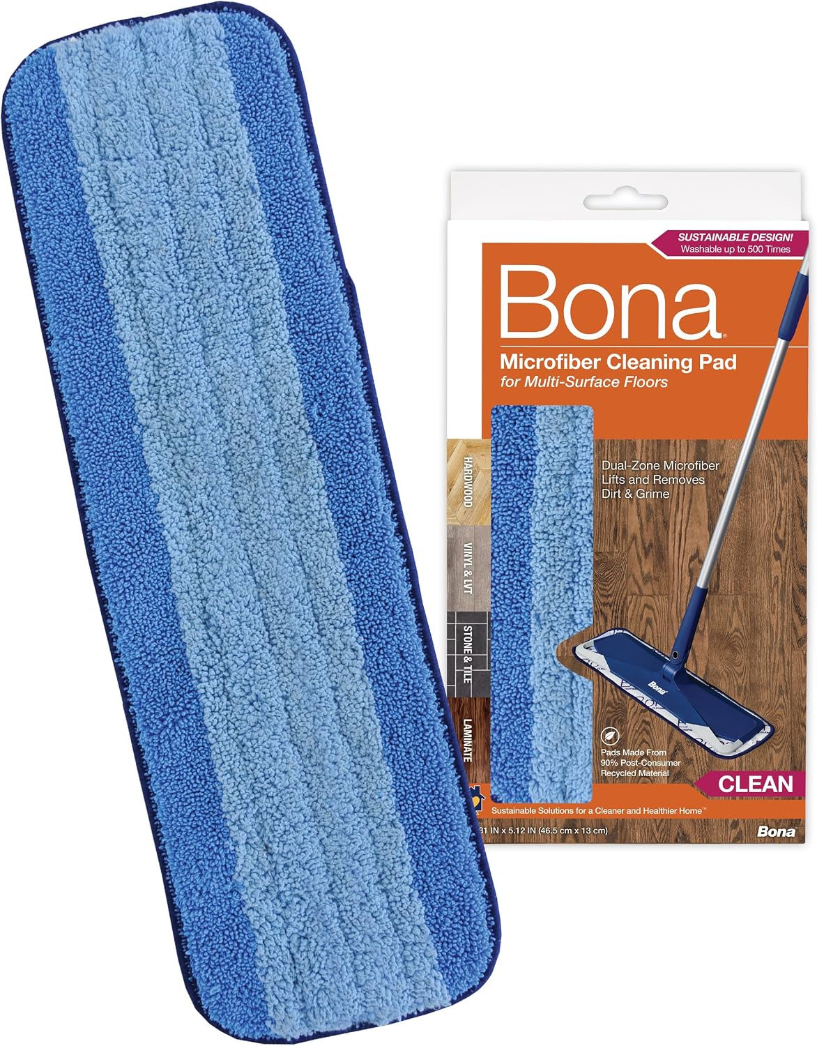 Bona Microfiber Cleaning Pad, for Hardwood and Hard-Surface Floors, fits Bona Family of Mops, 1 Pack
