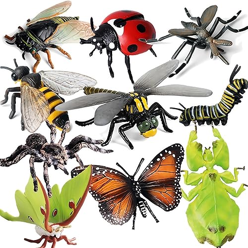 Gemini&Genius 10 piezas de juguetes de insectos para niños, animales del bosque, figuras de insectos, cigarra, mariquita, mosquito, abeja, libélula,