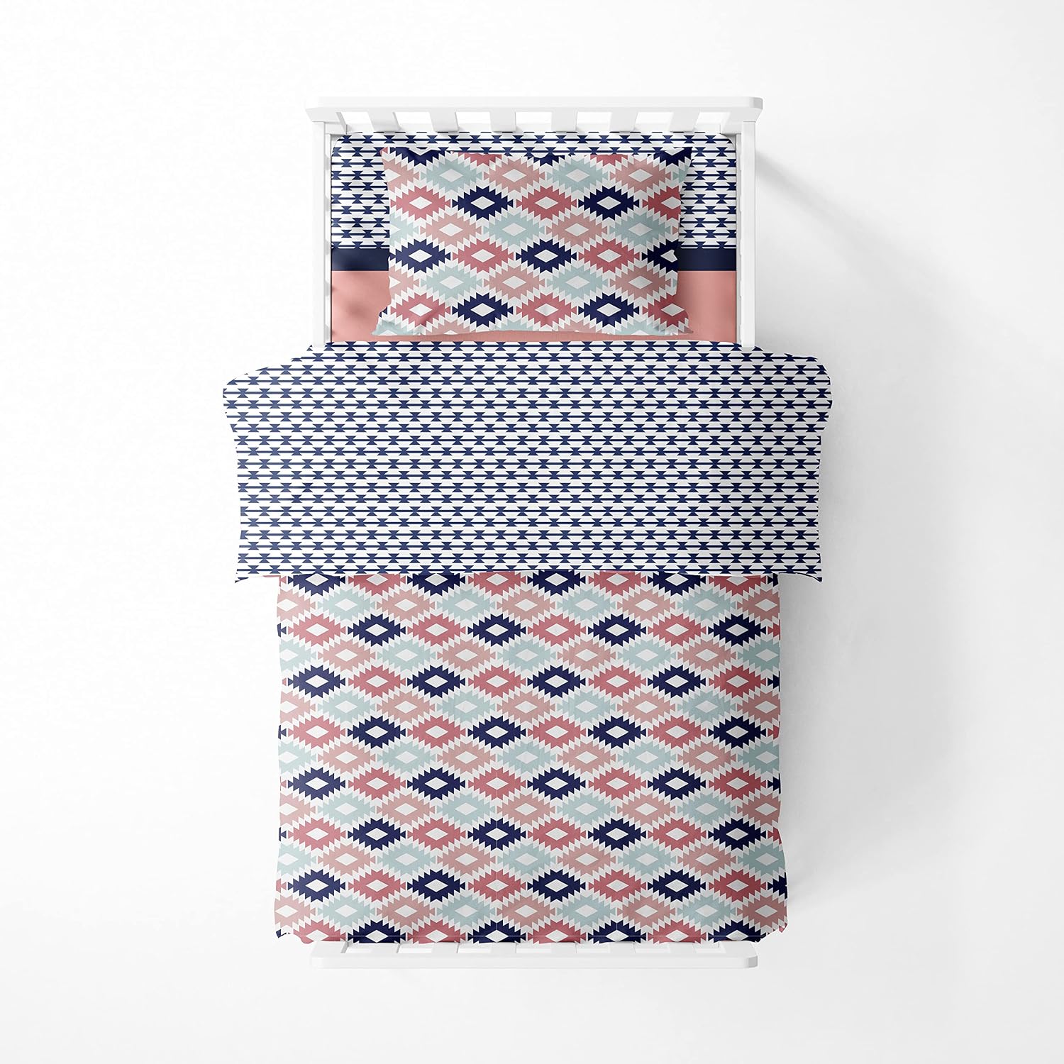 Bacati - Emma Aztec Coral/Mint/Navy 4 pc Toddler Bedding Set