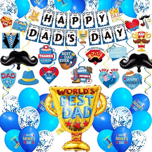 Miniatura 1 de Decoraciones para el Día del Padre, 57 unidades, espirales colgantes, globos de látex azules para el día del padre, decoración para fiesta y hogar