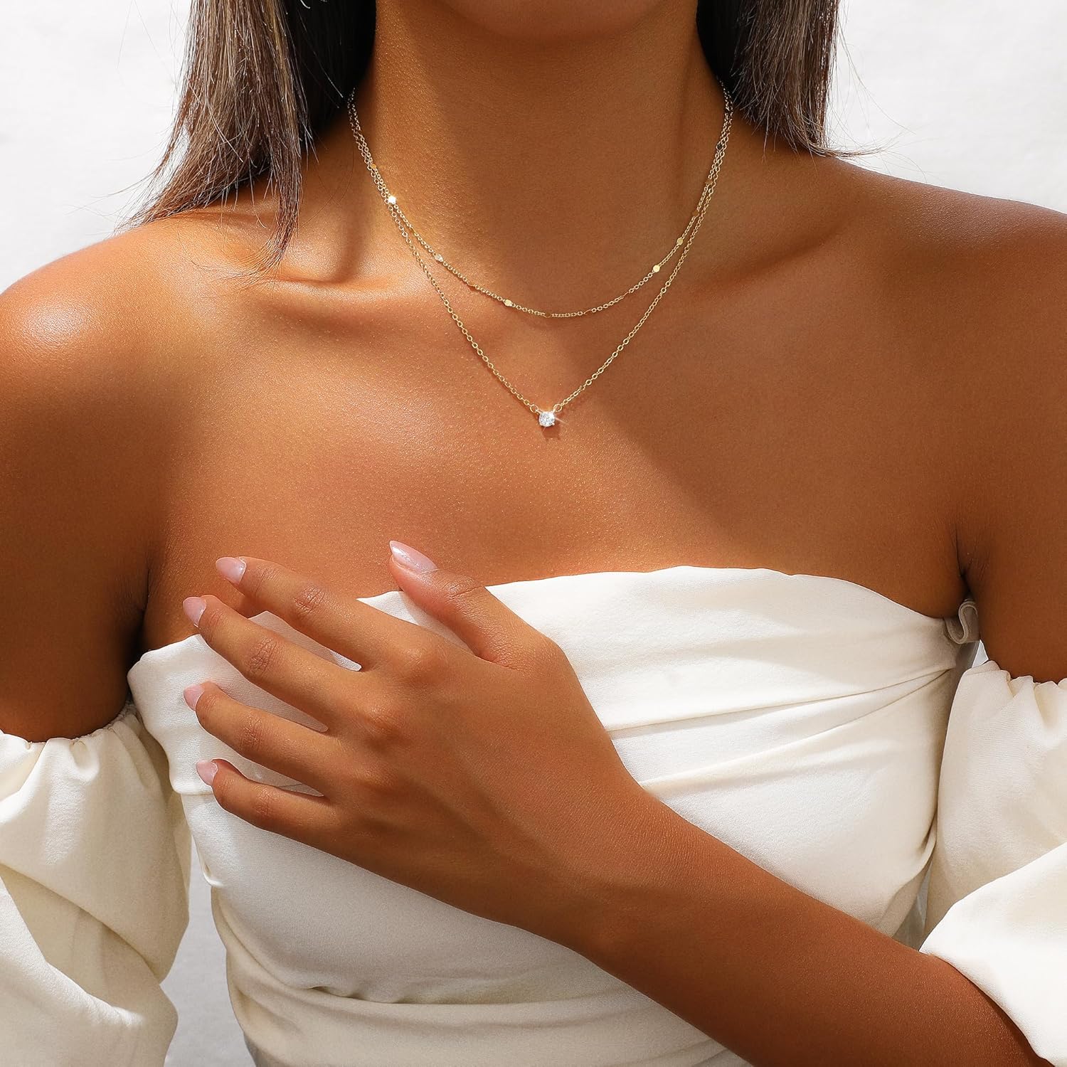 Gold Layered Necklace for Women,Dainty 14K Gold Plated Pendant Necklace Simple Charm Chain Choker Necklace Trendy Jewelry for Women - Image 4