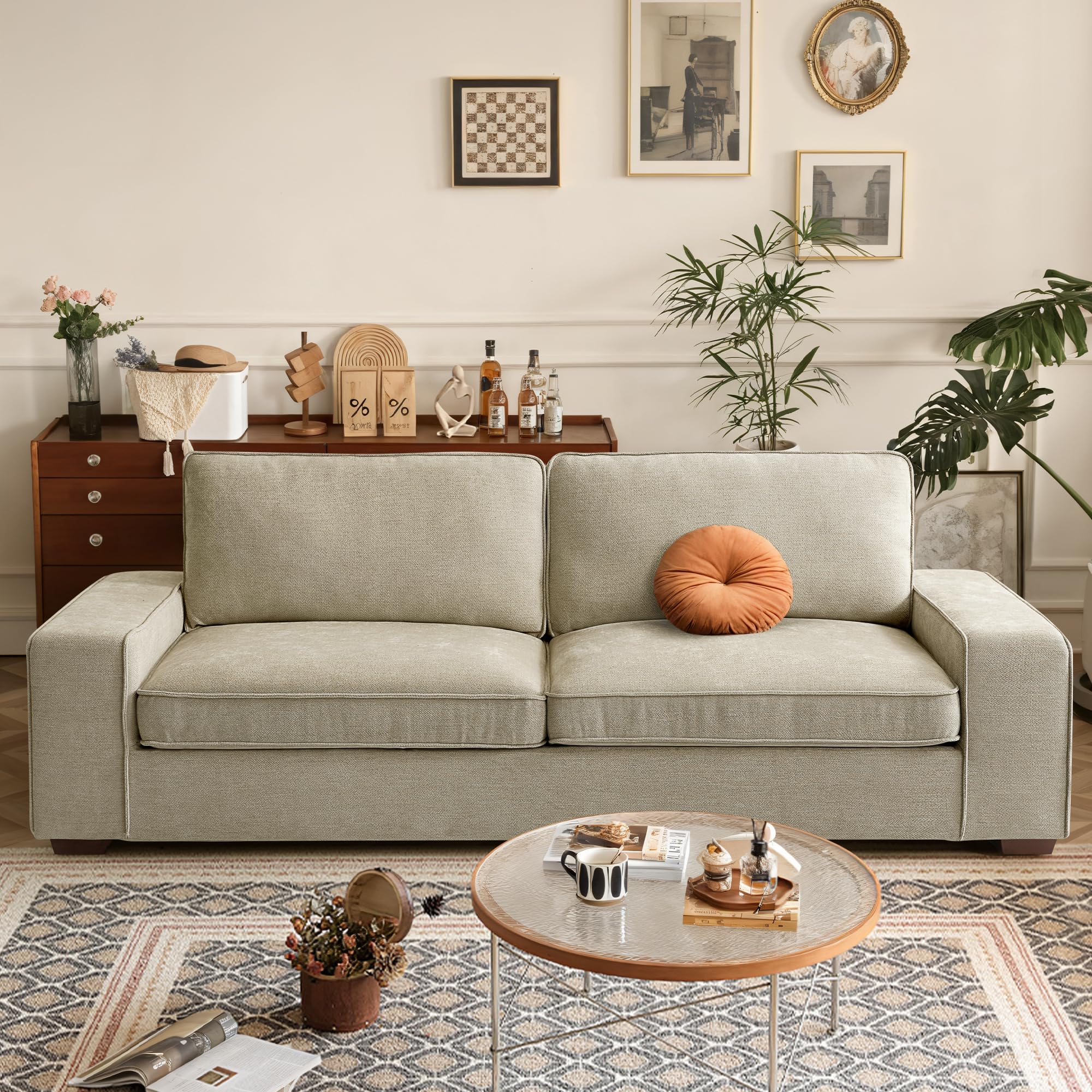 Chenille Modern Loveseat Sofa Couches for Living Room with Wide Armrest,Deep Seat Cushions,Detachable and Washable Sofa Cover for Small Spaces (Beige, 89“)