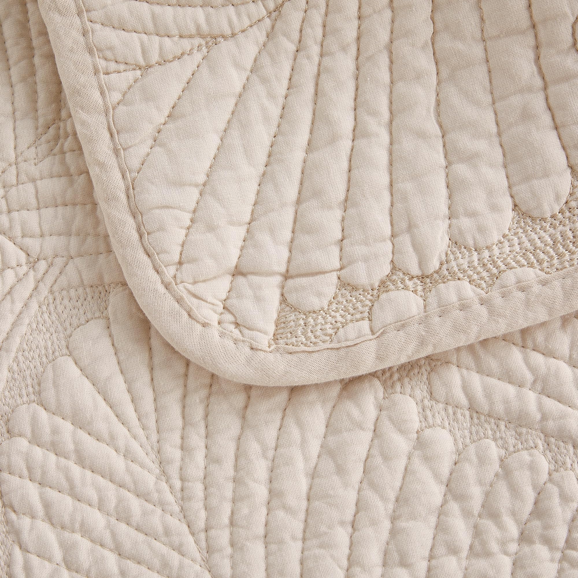 Unimall Tagesdecke Baumwolle Bettüberwurf Set Natur Pflanzen Muster Doppelbett 2X Kissenbezug Shabby Chic 230×250cm, Beige