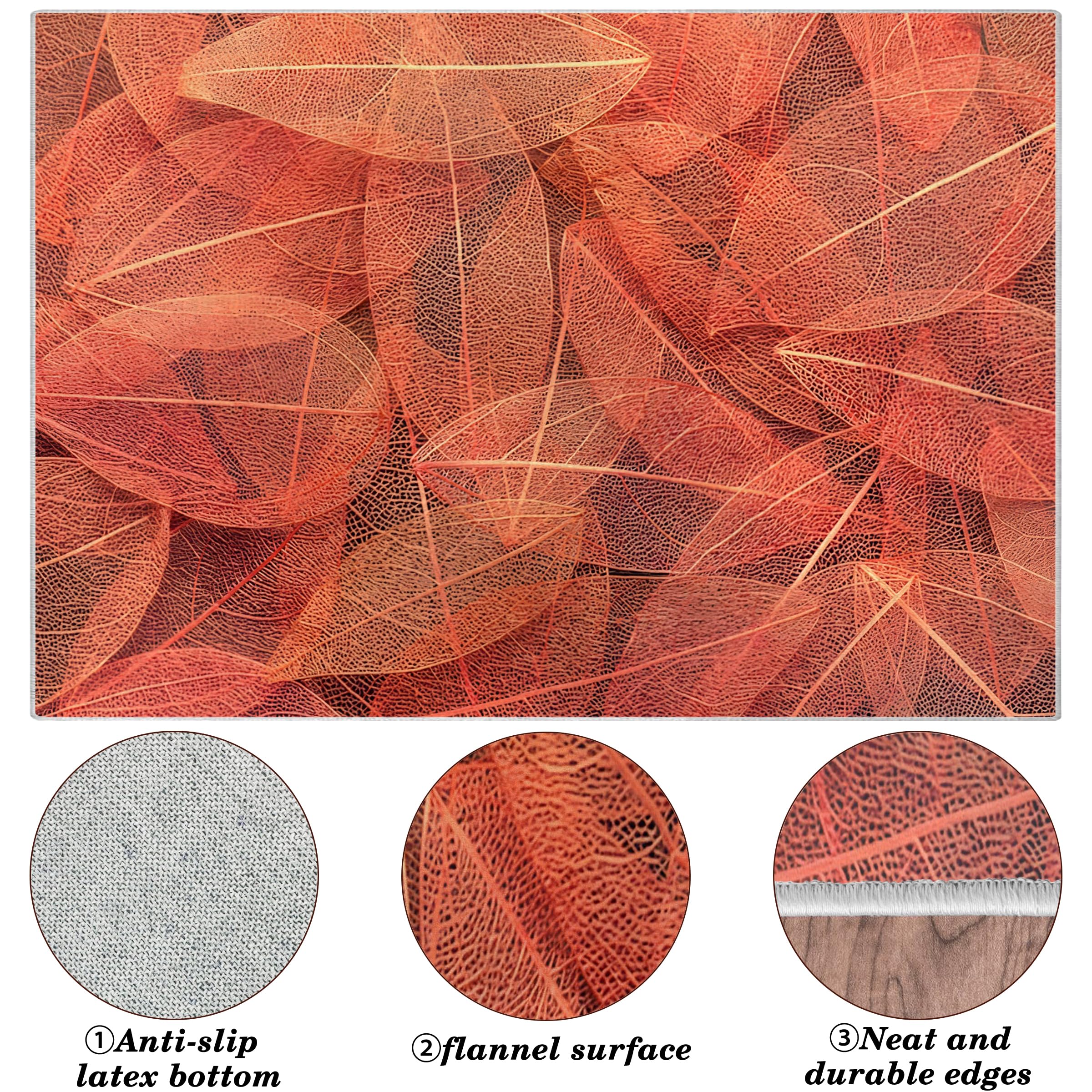 Großer waschbarer Kurzflor-Teppich 200x300 - Blätter Rot Teppiche - Naturästhetik Dünn Saugfähig Vielseitig Carpet für Wohnzimmer Schlafzimmer Oder Als Bettvorlege S&1900