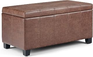 Simpli Home AXCOT-223-DUB Dover 36 inch Wide Contemporary Rectangle Storage Ottoman Bench in Distressed Umber Brown Faux A... Price In India